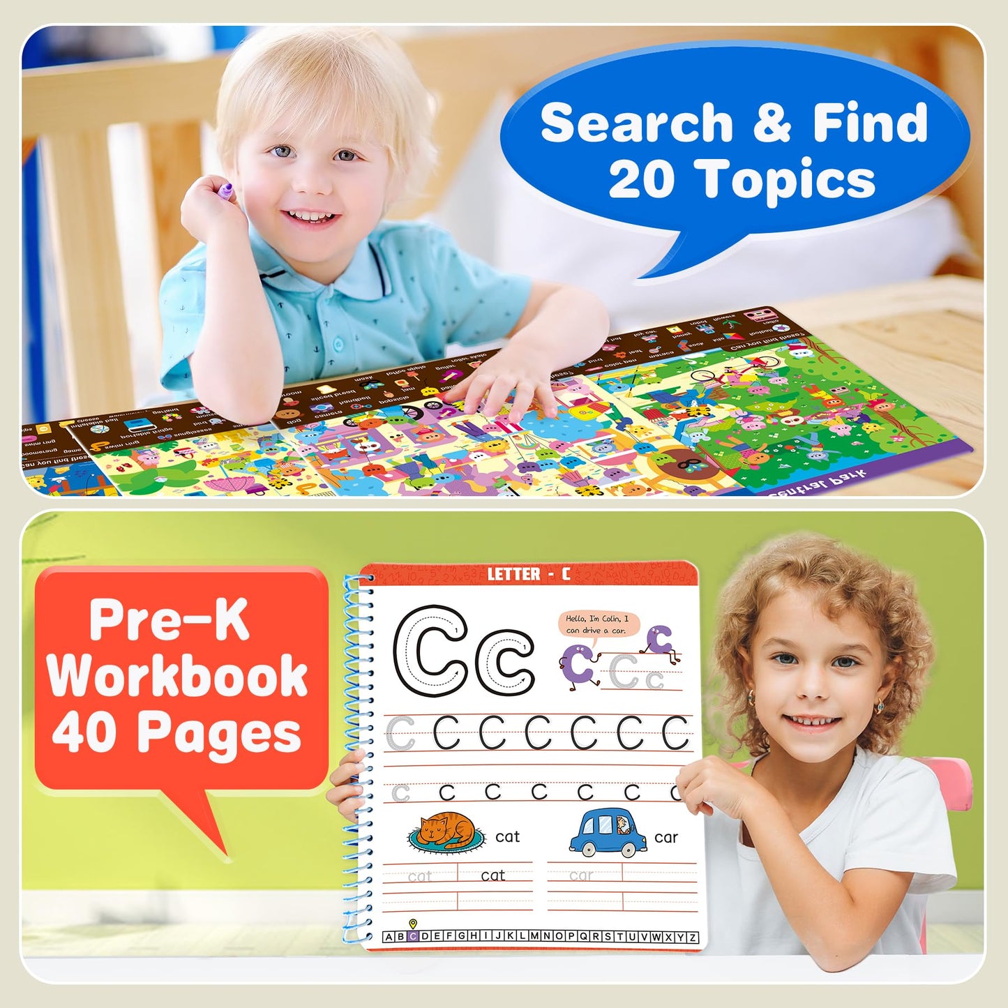 Elite Panda Preschool Learning Activities 60 Reusable Pages - Kindergarten Workbook with Search and Find Games, Letter & Number Tracing Book, Montessori Educational Toys for Kids Ages 3, 4, 5, 6 Gifts