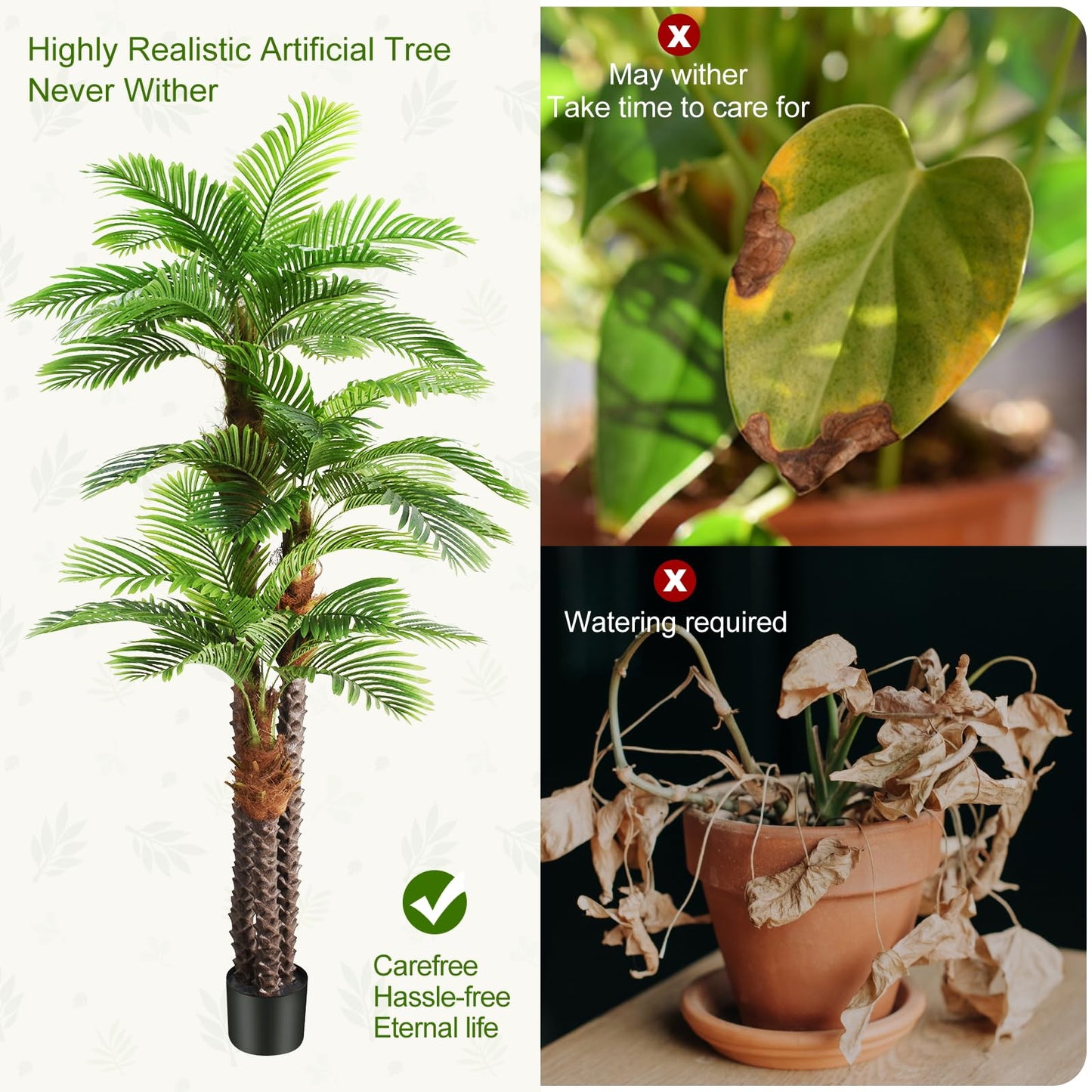 Keeplush 8.5ft Tall Artificial Palm Tree for Outdoors - Triple Phoenix Palm, UV Resistant, Large Fake Silk Palm Tree - Perfect for Patio, Poolside, Home Indoor Aesthetic Decor