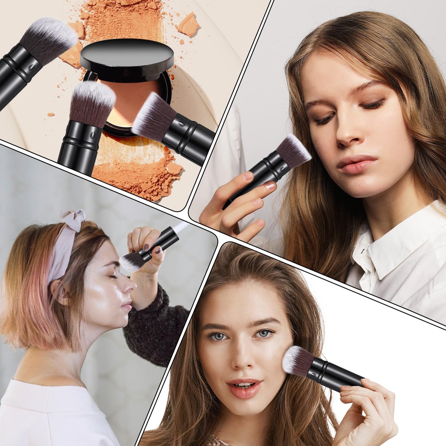 3 Pack Retractable Kabuki Brush Travel Kabuki Foundation Brush Retractable Face Blush Makeup Brushes For Blending Liquid Blush Bronzer Buffing Sunscreen Flawless Cosmetics