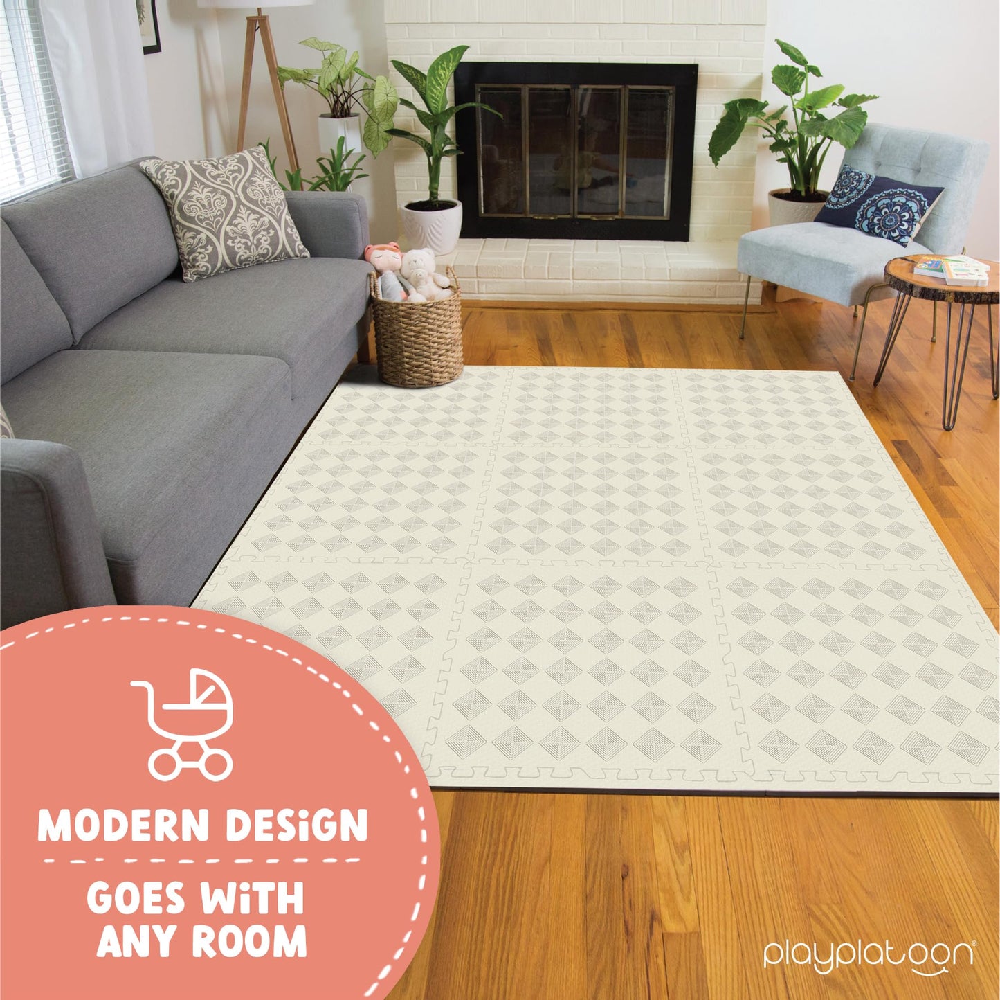Play Platoon Large Kids Mats for Floors, 9 Tile 72 x 72 inch, Extra-Thick Interlocking Tiles, 24 x 24 in. Puzzle Mat Pieces with Border, Non-Toxic, Neutral Playmat Rug for Toddlers & Children