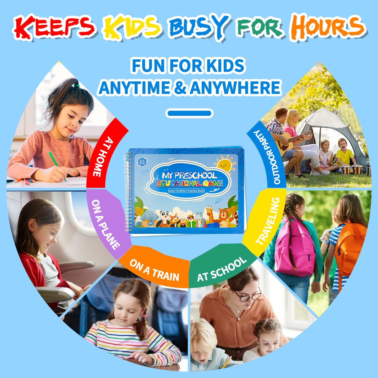 Preschool Learning Activities-Handwriting Practice for Kids|Montessori Busy Book|Toddler Activity Book|Autism Learning Materials|Educational Workbook|ABC Learning for Kids Ages 3+（8.57 x 12.59″）