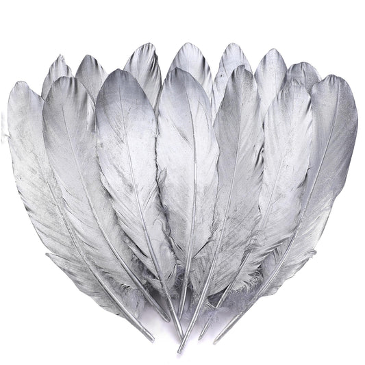 Larryhot Dipped Gold & Black Goose Feathers for Crafts - 6-8 inch 60 pcs Natural Feathers for Wedding Party Decorations,DIY Crafts and Clothing Accessories (Gold & Black)