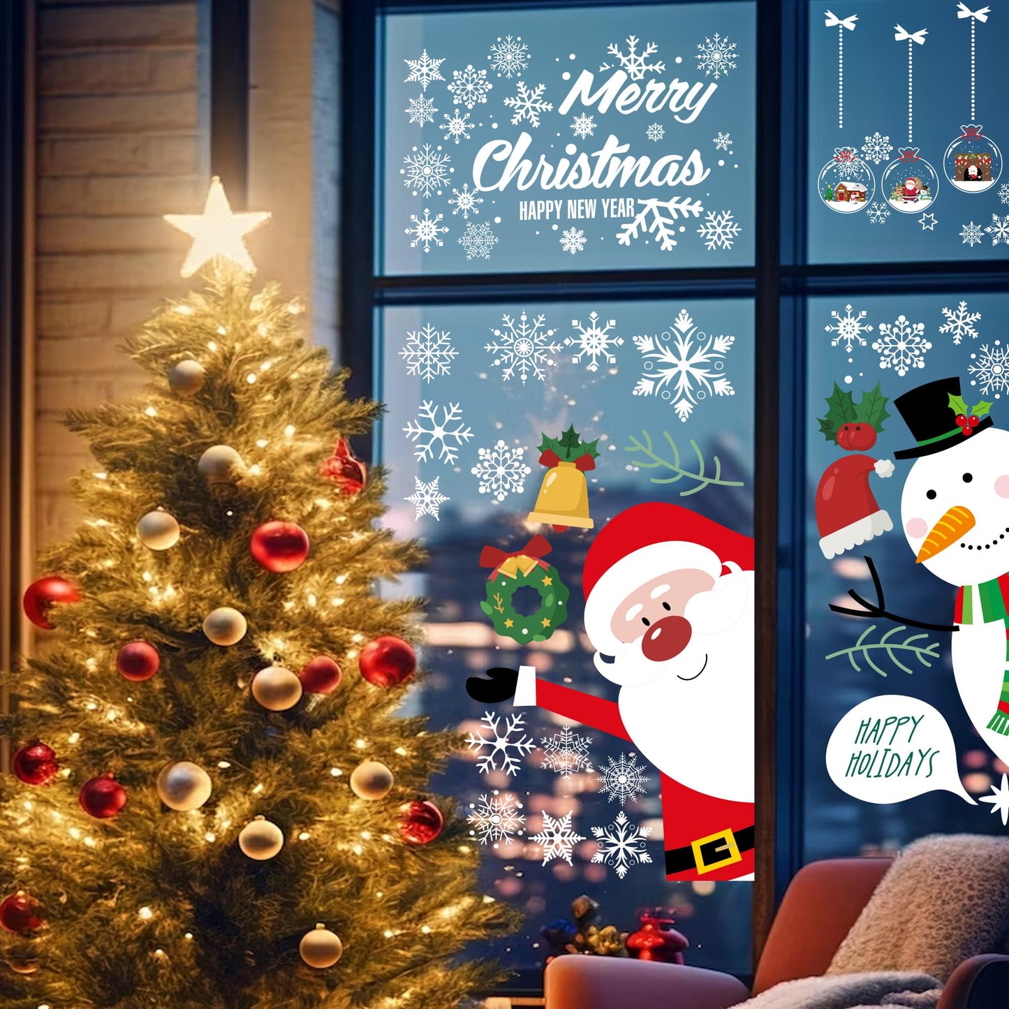 Christmas Window Clings Double Sided Christmas Window Clings Christmas Window Decorations Winter Decorations Window Snowflakes Decal Xmas Decorations for Glass Windows Home School Office