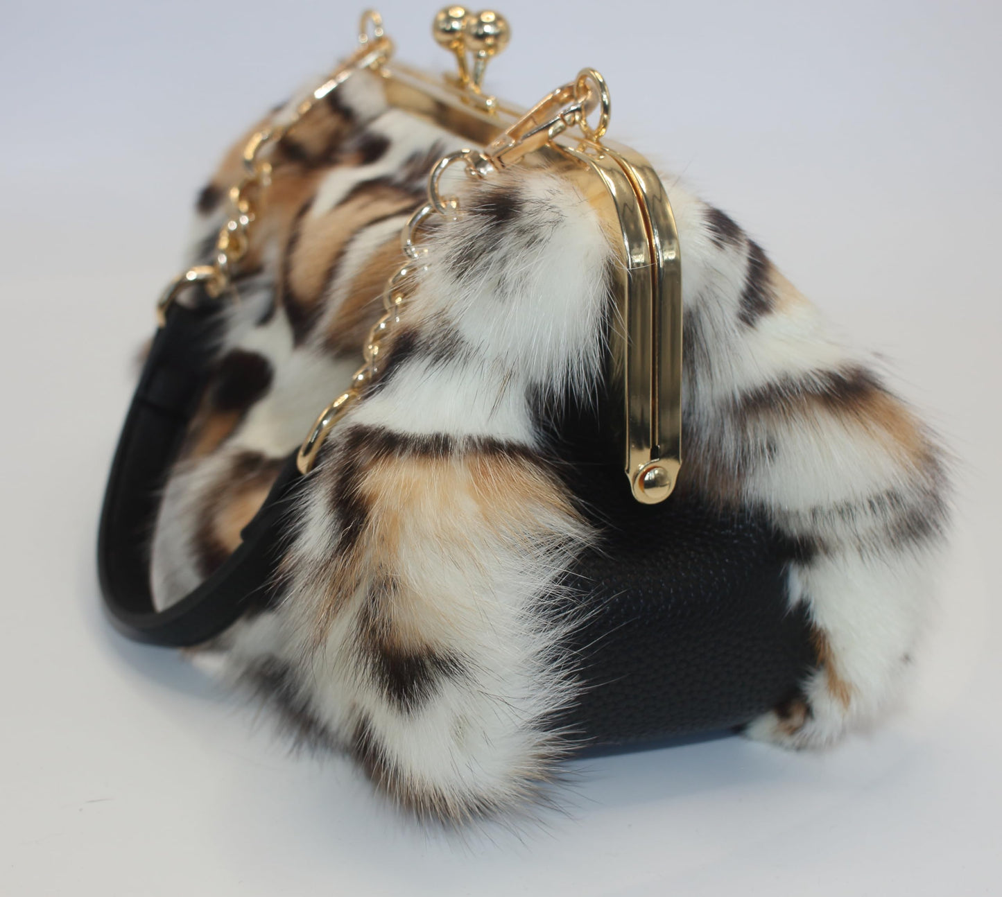 Luxurious Fashion Natural Fox Fur with Hair Handbag for Women and Ladies (Leopard Elegance)