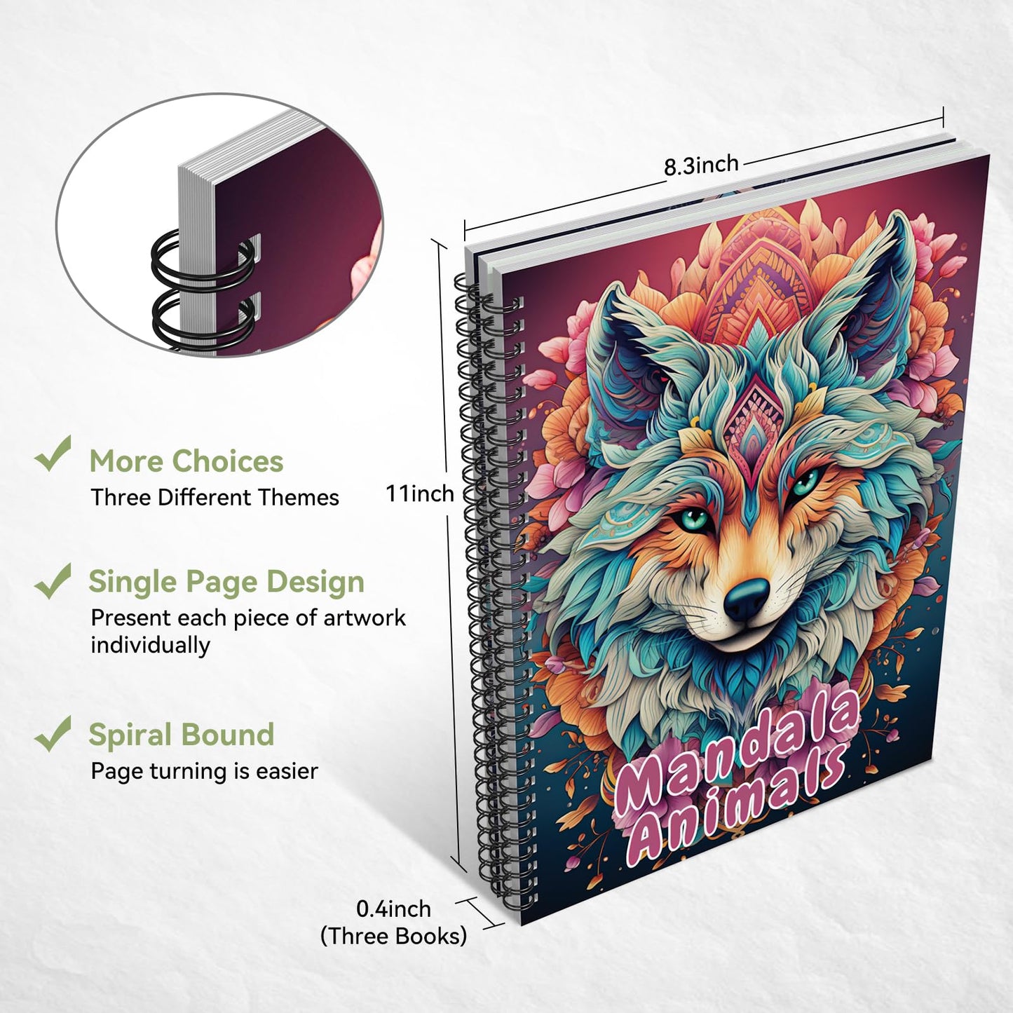 69 Calming Patterns Adult Coloring Books for Women Relaxation 3 Pack Large Print Mandala Animal Mushroom Spiral Bound Stress Relief Color Book for Adults and Teens to Relax and Relieve Anxiety