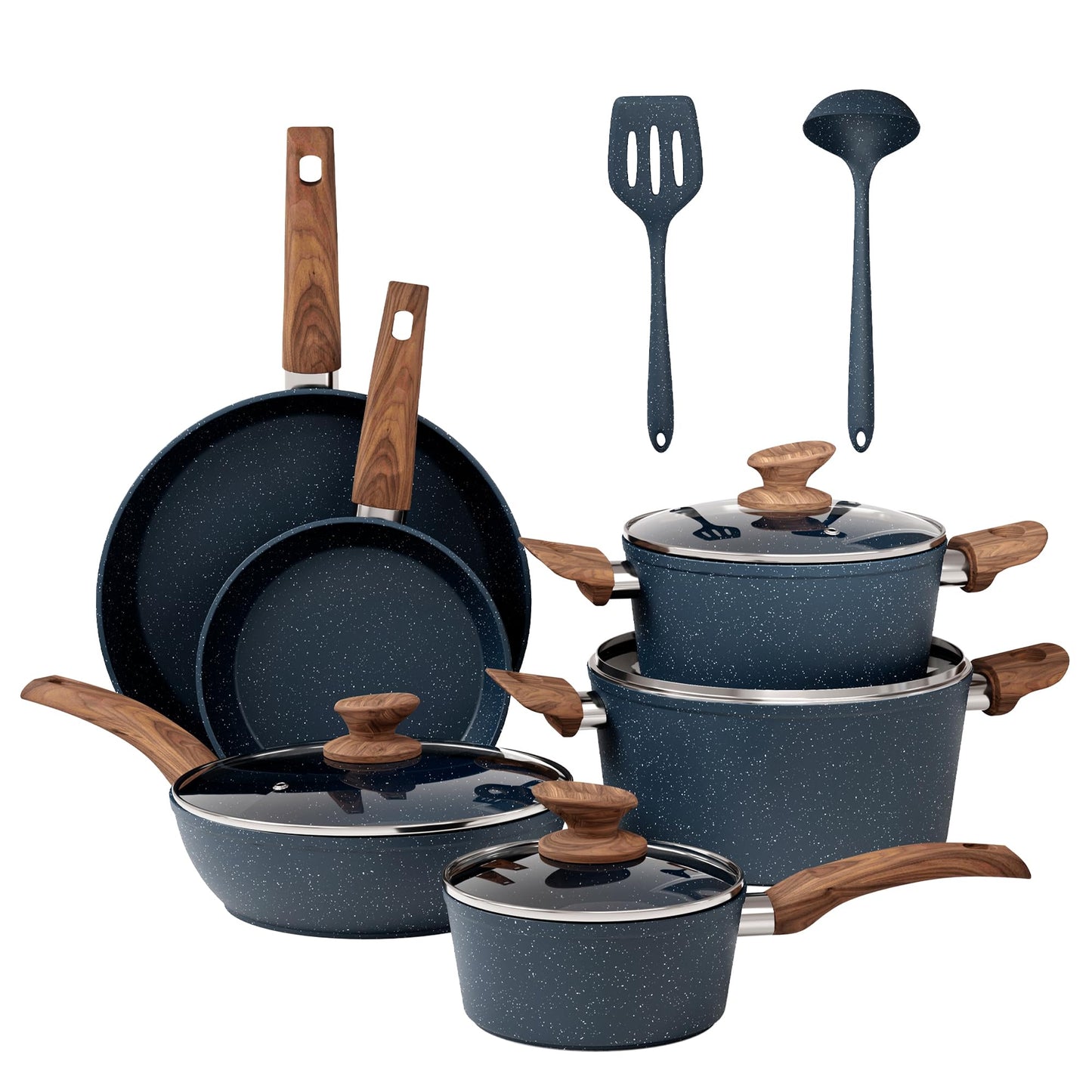 DisDelight Pots and Pans Set Non Stick, Nonstick Induction Granite Kitchen Cookware Sets, Induction Nonstick Granite Cooking Set, Induction Cookware Cooking Pan Set, Pan Sets for Cooking, Blue