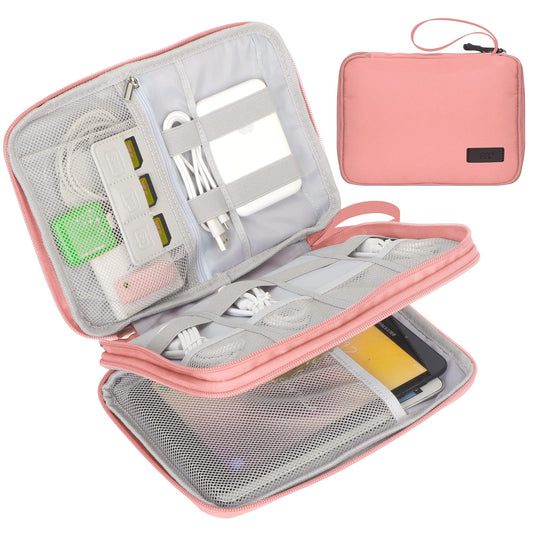 FYY Electronic Organizer, Travel Cable Organizer Bag Pouch Electronic Accessories Carry Case Portable Waterproof Double Layers All-in-One Storage Bag for Cable, Cord, Charger, Phone, Hard Drive,-Pink