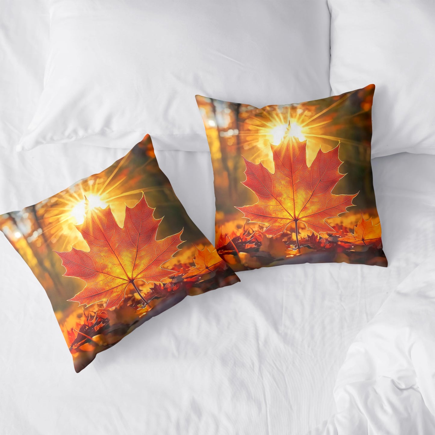 Kwlegh Fall Throw Pillow Covers 18x18 Set of 2 Maple Leaf Pillow Covers Maple Forest Outdoor Pillow Covers Autumn Sunset Sunshine Pillow Case for Living Room Couch