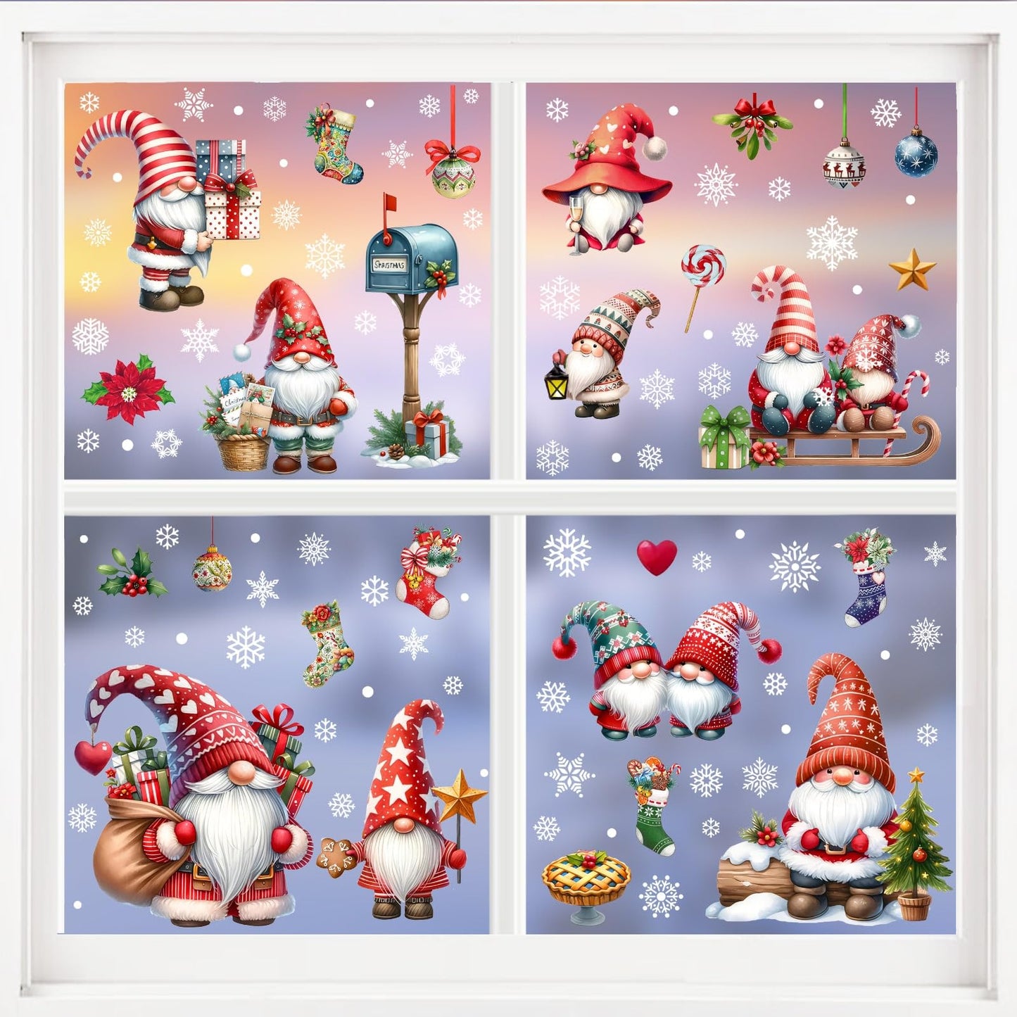 Christmas Window Clings, Gnome Window Stickers,Window Decals Snowflake, Gnome Christmas Truck, Home Decorations,Thanksgiving Xmas Gifts,Kitchen, Living Room, Bedroom Window Stickers