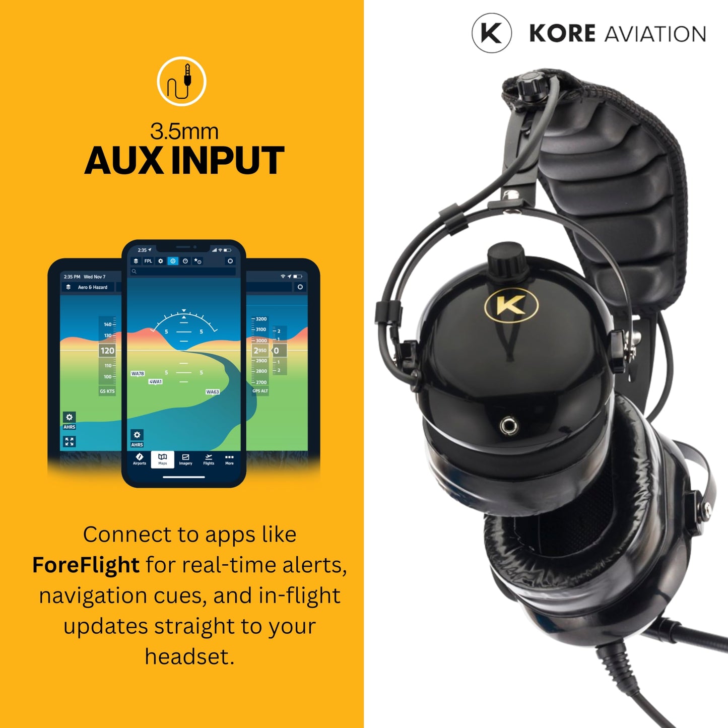 KA-1 General Aviation Headset for Pilots - Mono and Stereo Compatibility, Passive Noise Reduction, Noise Canceling Microphone, Gel Ear Seals, Adjustable Headband & Headset Bag