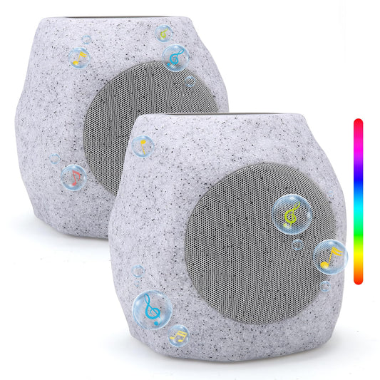Reatsoc Outdoor Solar Rock Bluetooth Speakers with Colorful Lights, Deep Bass IPX4 Waterproof Speaker, Solar-Powered, TWS Paring, Perfect for Pool Garden and Outdoor Activities - Marble 2 Pack