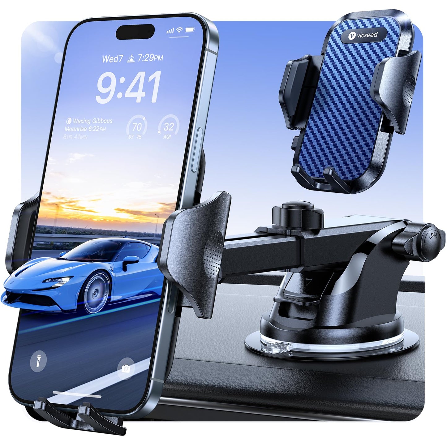 VICSEED [No.1 Powerful Suction] [Rally Racing-Grade Stability] Phone Holders for Your Car 2025 Upgraded Car Phone Holder Mount Truck Stand for Dashboard Windshield Vent for iPhone Samsung All Phones