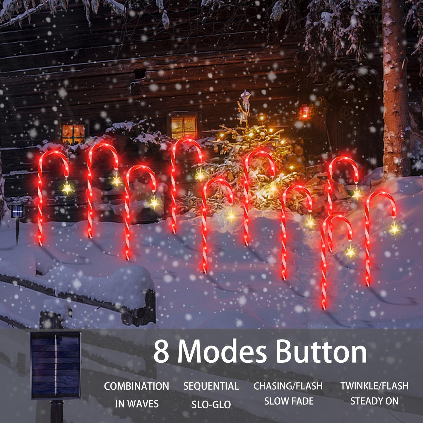 Bstge 10 Pcs Solar Christmas Candy Cane Lights with 8 Modes, Waterproof Garden Pathway Lights for Outdoor Xmas Patio Yard Walkway Decorations