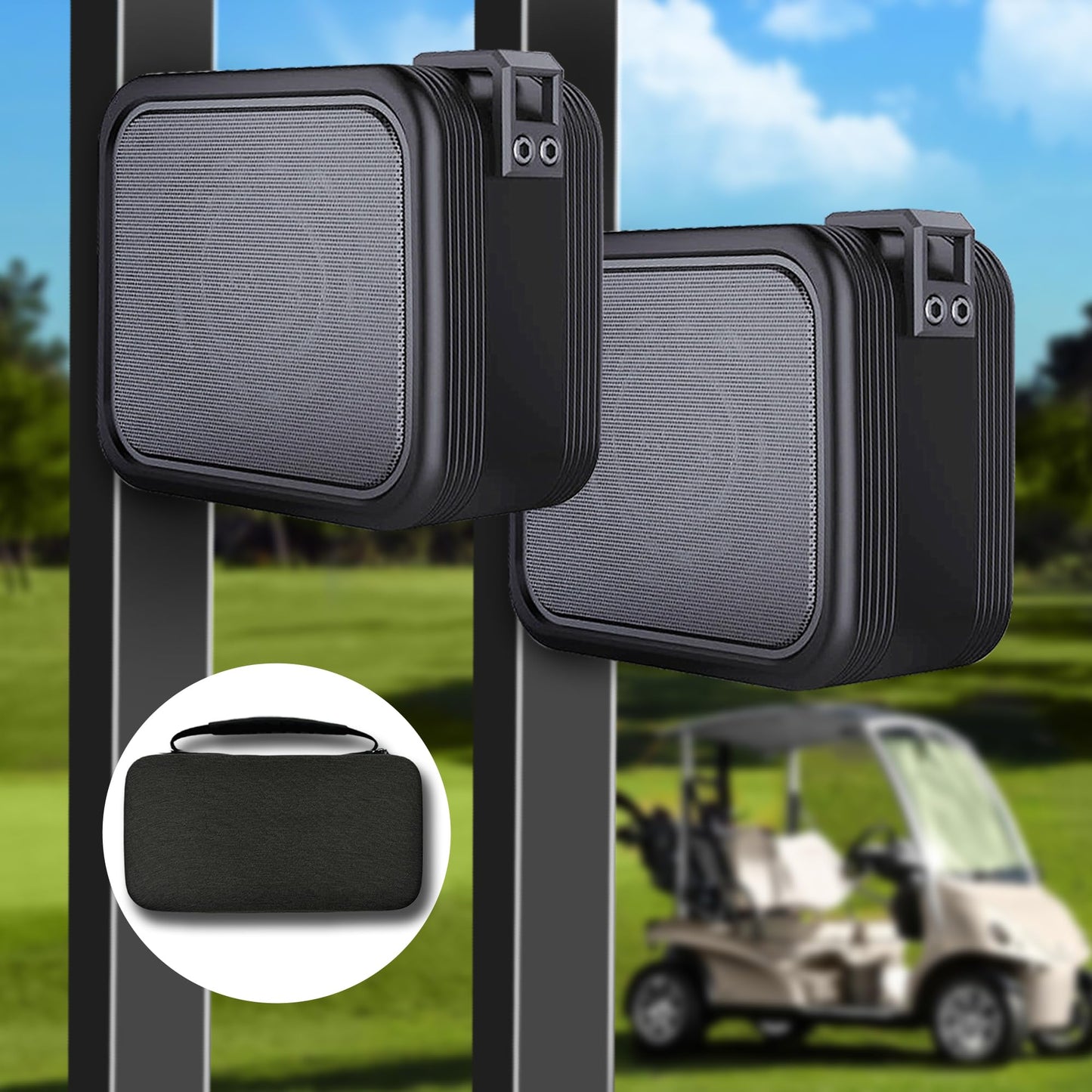 MAGOLFIN 2-Pack Golf Cart Speakers with Storage Case, IPX7 Magnetic Golf Speaker 15H Playtime, 20W Stereo Sound Magnetic Bluetooth Speaker for Golf Cart, Golf Gifts for Men