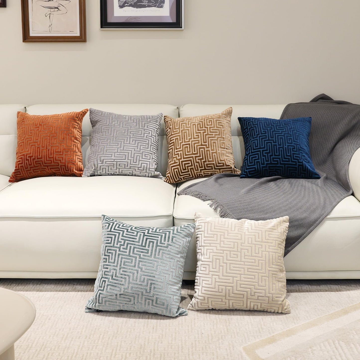 HPUK Geo Cut Velvet Throw Pillow Covers Pack of 2, 18x18 Inch Accent Cushion Covers for Living Room, Bedroom, Decorative Pillow Covers for Couch, Sofa, Chair, Teal