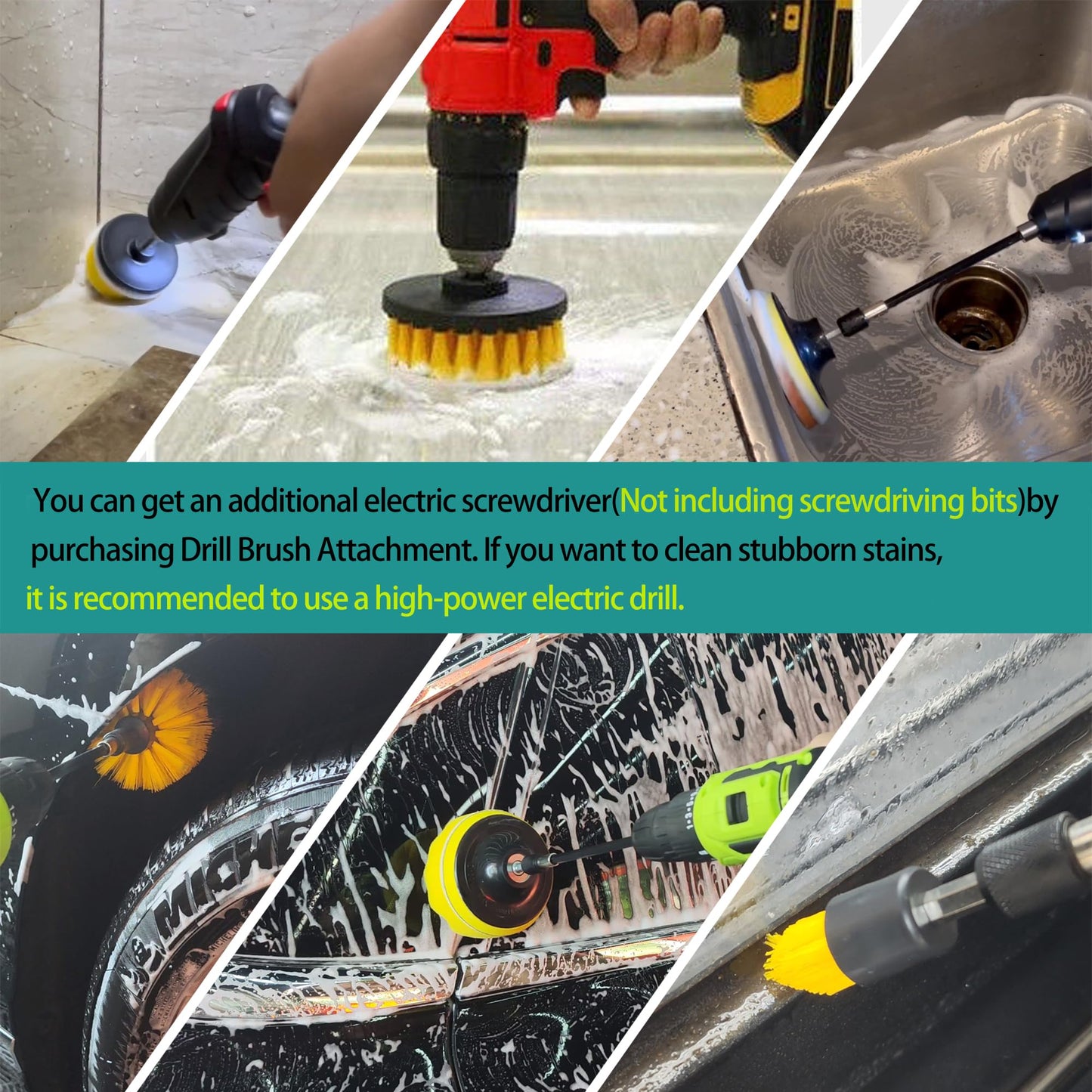 55pcs Drill Brush Attachment Set - Cleaning Scrubber Brush Kit with Cordless Screwdriver, Wear-Resistant Extend Long Attachment, Scouring Pads, Sponge, Polishing Pads for House, Car, BBQ