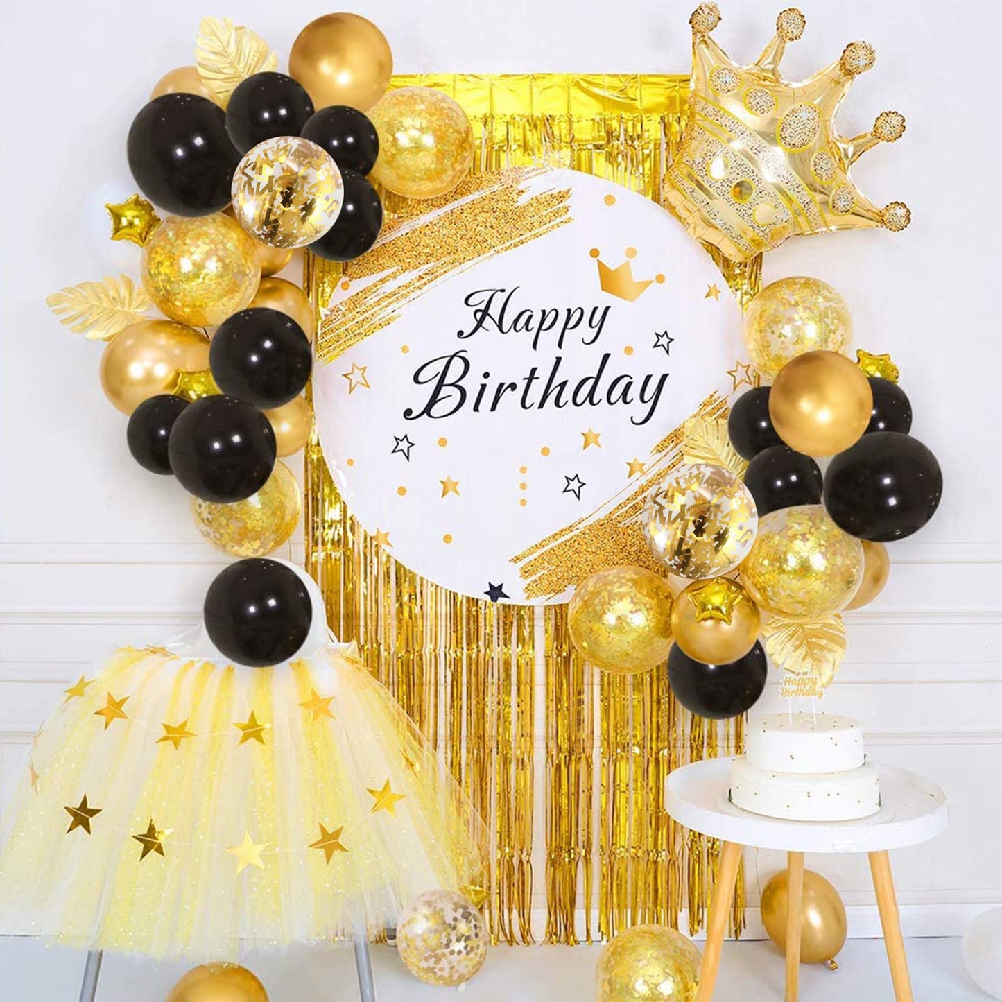 Balloons Black Gold, 60 Packs 12 Inch Black Metallic Chrome Gold Latex Balloons with Gold Confetti Balloon for Men Women Birthday Wedding Baby Shower Graduate Father's Day Anniversary Decorations