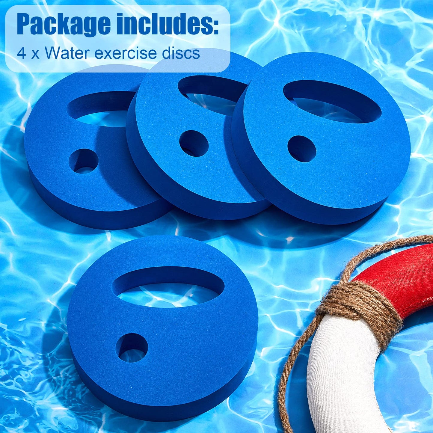 Deekin Water Exercise Discs Water Weights for Pool Exercise Set EVA Foam Water Aerobic Equipment Hand Held Swim Disc for Pool Water Aerobics Fitness, 7.1 Inches in Diameter(Blue,4 Pcs)