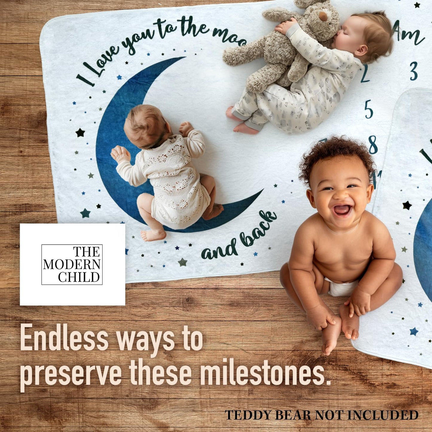 The Modern Child Baby Milestone Blanket - Super Soft Fleece Monthly Milestone Blanket for Baby Girl and Boy - Perfect for Baby's First Year Growth Chart - Monthly Baby Milestone - Blue Moon - 60"x40"