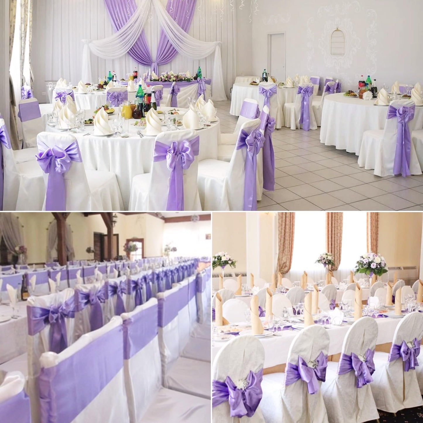 100 PCS Satin Chair Sashes Decorative Bow Chair Sashes Ties Back Ribbon Bows Chair Cover Band for Wedding Party Ceremony Reception Events Banquet Home Kitchen Chair Cover Decor(7x108inch,Lavender)