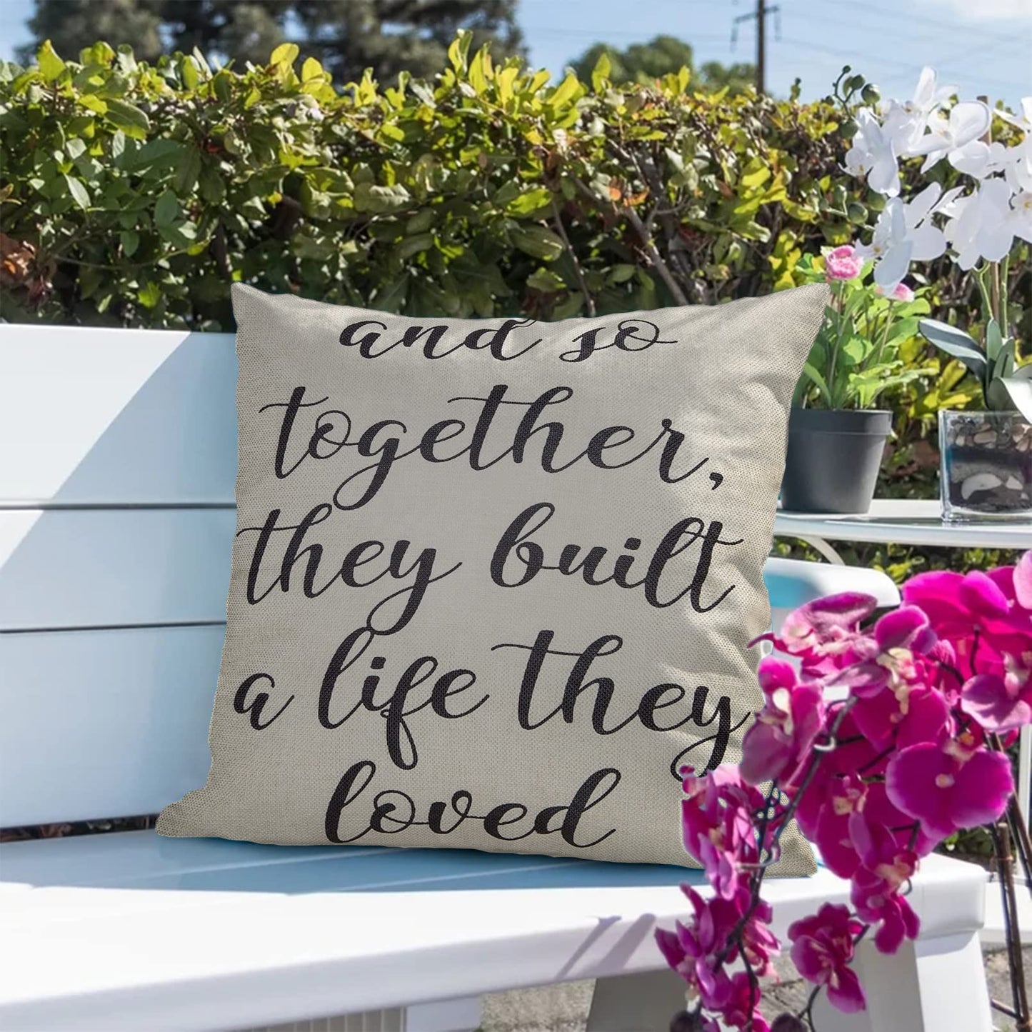 Fahrendom and So Together They Built a Life They Loved Farmhouse Décor Family Decoration Sign Cotton Linen Home Decorative Throw Pillow Case Cushion Cover with Words for Sofa Couch, 18 x 18 in