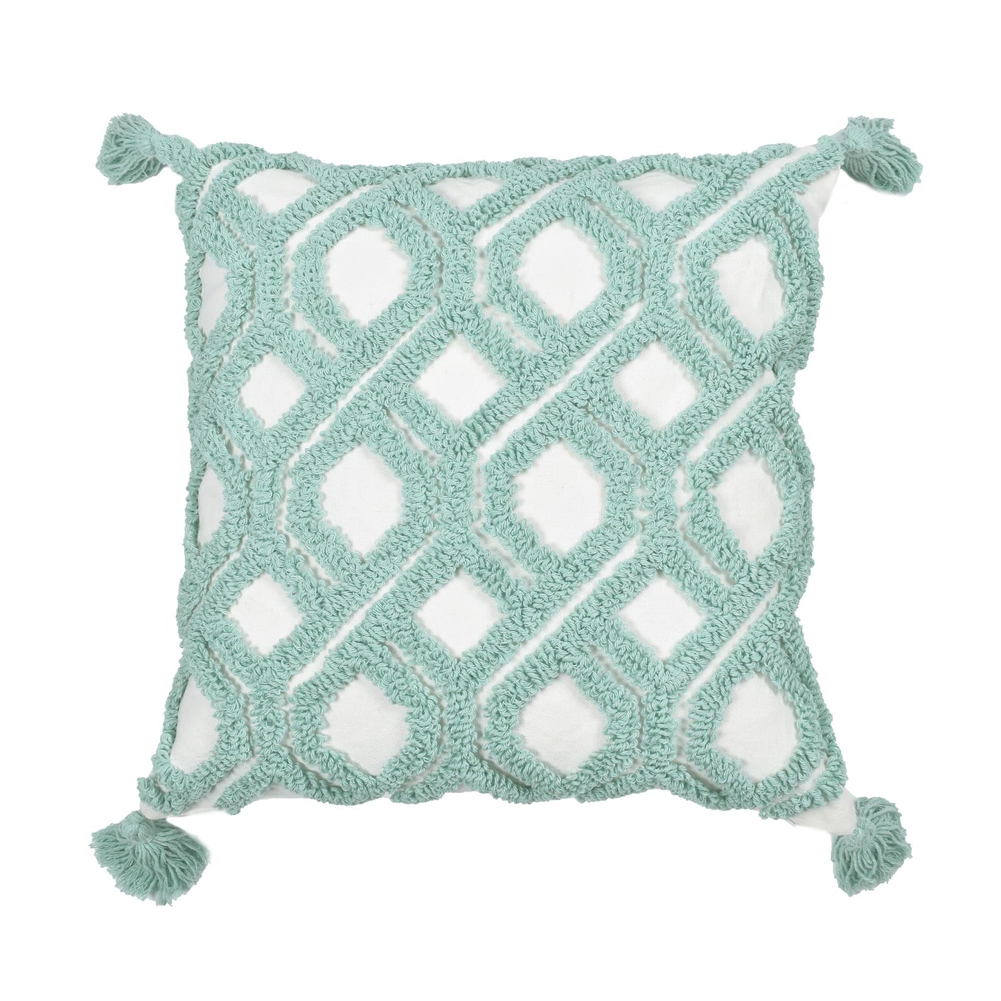 LOOPUINHOM Boho Pillow Covers 18X18 Inch Boho Tufted Throw Pillow Covers Decorative Tassels Cushion Cover Farmhouse Pillow Case for Couch Sofa Bed Living Room Bedroom, Aqua Green