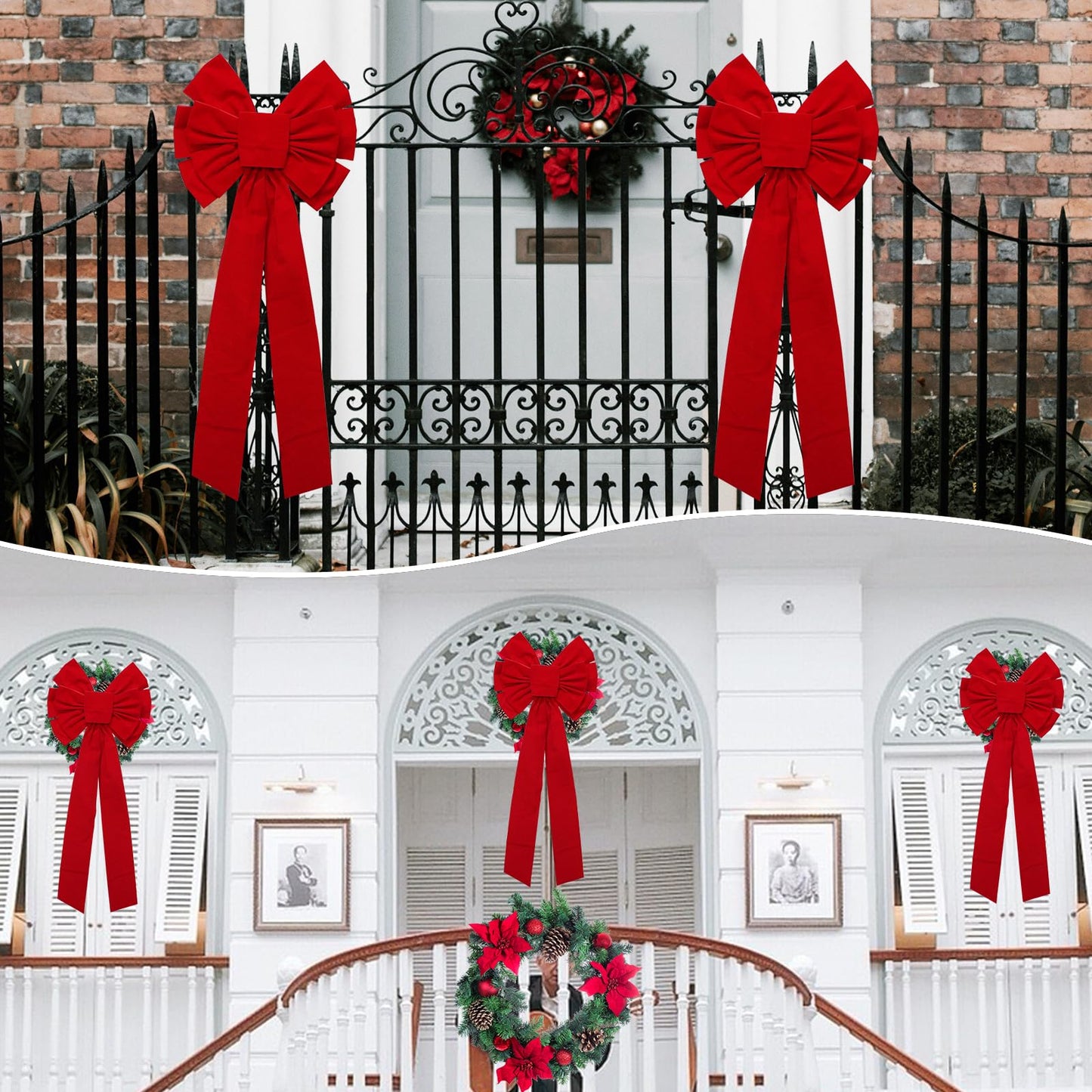 4 Pack Christmas Tree Bow Topper Red, 18”x35” Car Bow, Christmas Bows Decoration Large, Wreath Bow, Christmas Red Velvet Bows, for Xmas Home Front Door Patio Outdoor Decor (Red 2, 4 Pack)