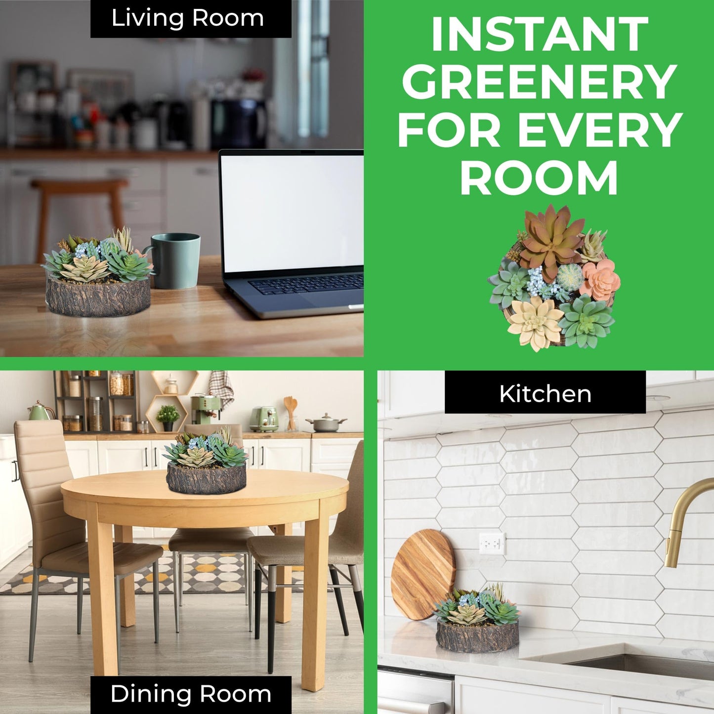 Hisow Premium Assorted Artificial Succulent Collection - Large Real Touch Artificial Cactus, Aloe Vera & Succulent Plants Artificial with Pots for Home Office Indoor (Artificial Tree Stump - Pot)