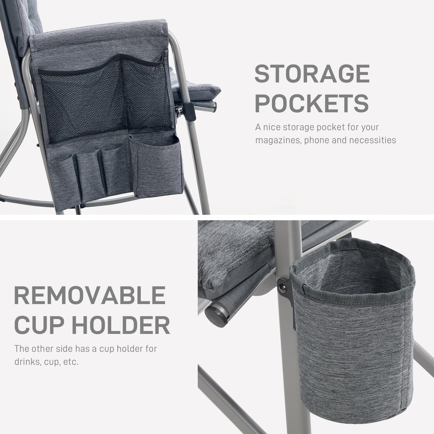 EVER ADVANCED Lightweight Rocking Chair Outdoor, Padded Rocker Camping Chair for Adults, Portable Hard Armchair for Patio and Lawn, Grey