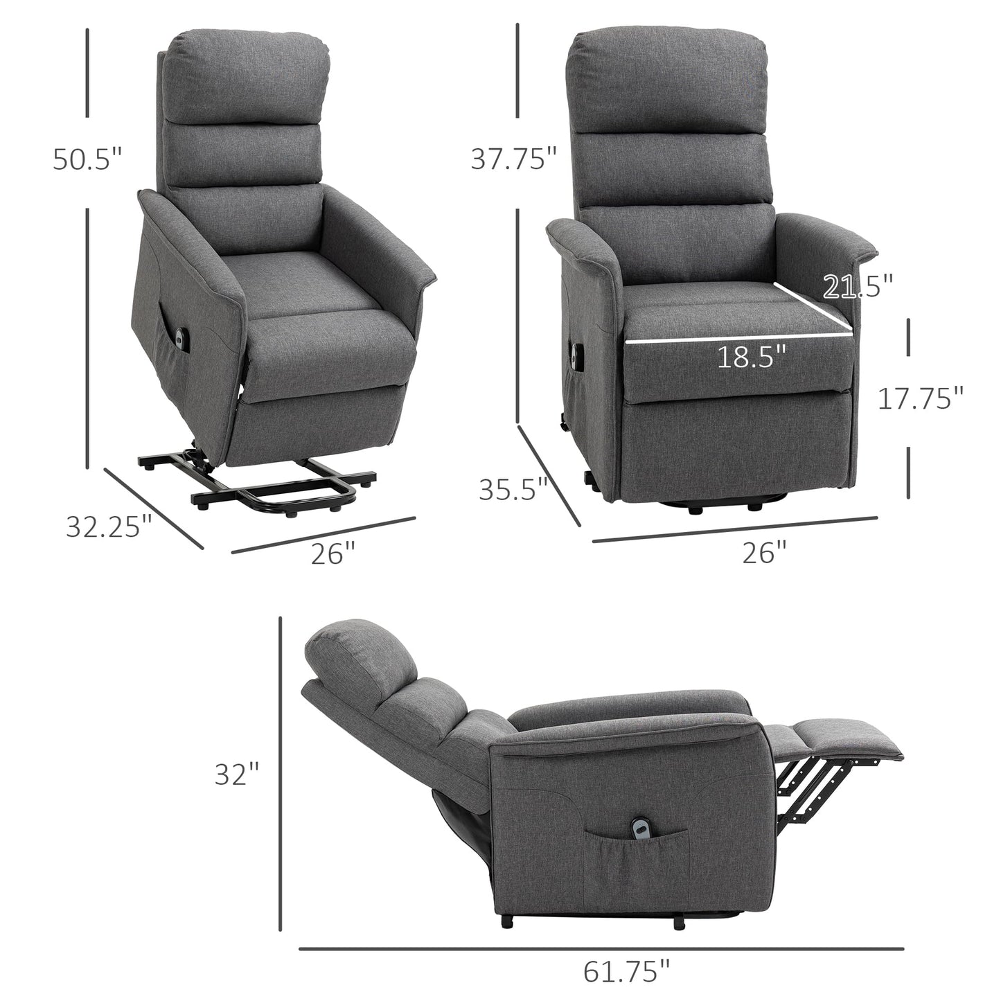 HOMCOM Power Lift Recliner Chair for Elderly, Easy Assembly, Fabric Lift Chair for Adults, Recliner Sofa with Remote Control, Side Pockets for Living Room, Gray