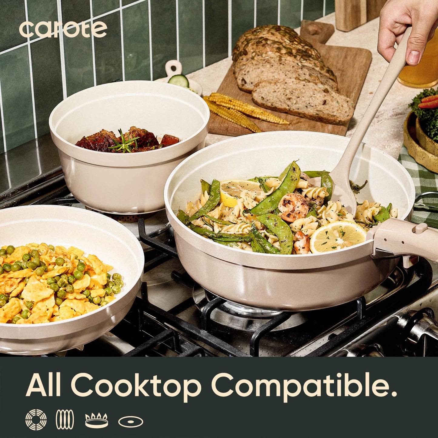 CAROTE 20pcs Ceramic Cookware Set Titanium Nonstick with Detachable Handles, Non Toxic Cookware, Pots and Pans Set Non Stick, Induction Available, Kitchen Cooking Pot and Pan, Dishwasher Safe