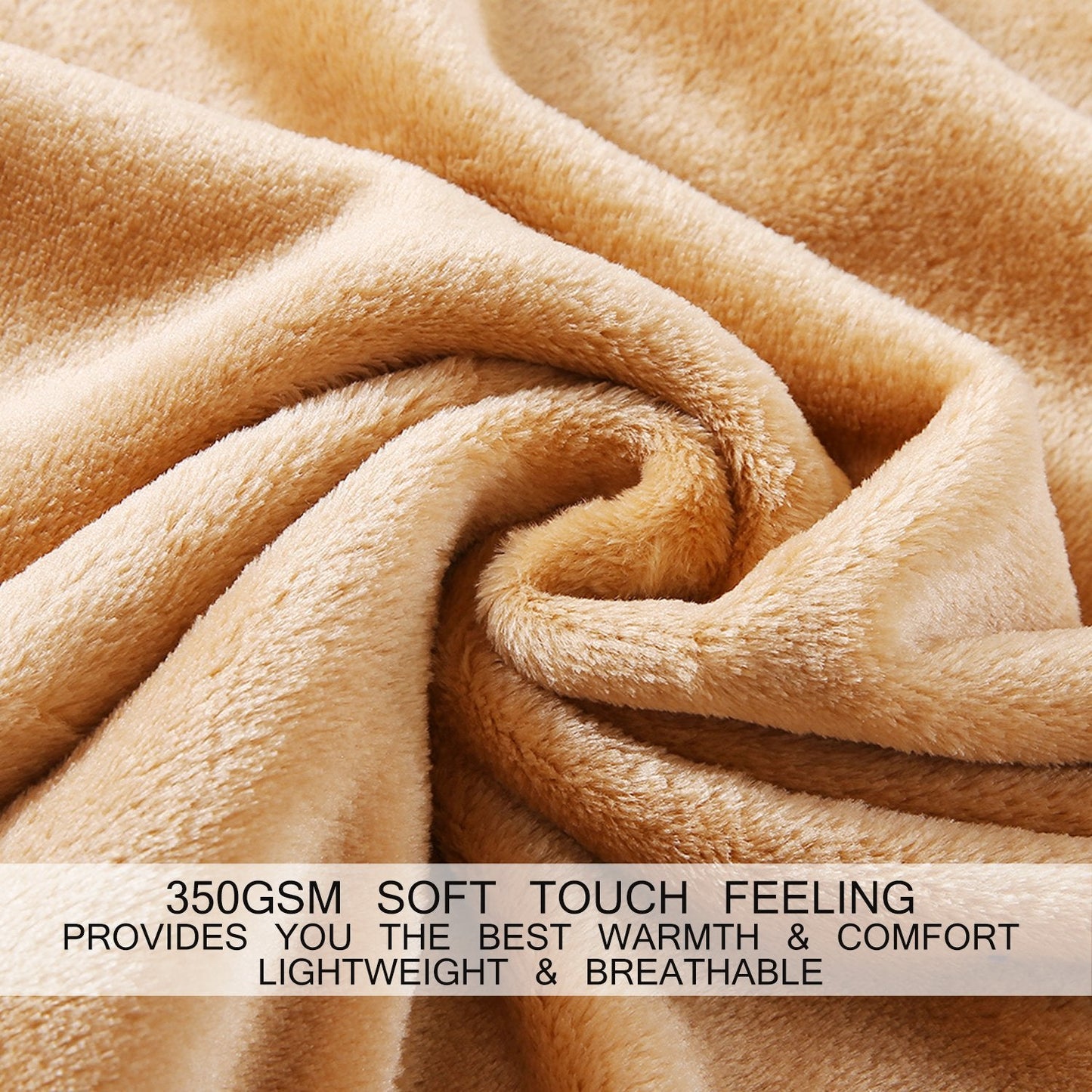 Soft Queen Size Blanket All Season Warm Fuzzy Microplush Lightweight Thermal Fleece Blankets for Couch Bed Sofa,90x90 Inches,Camel