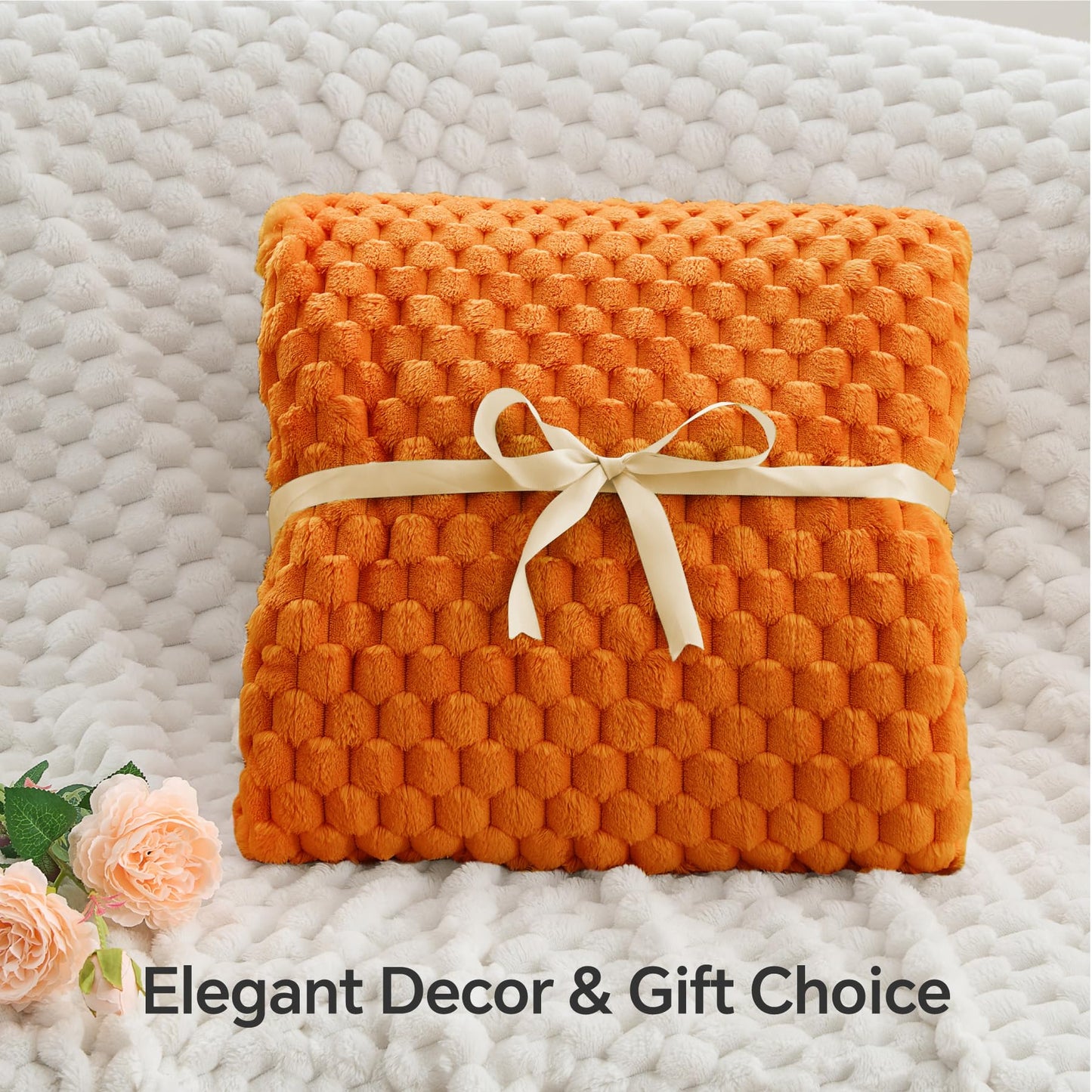BEDELITE Fall Throw Blanket for Couch & Bed - 3D Jacquard Decorative Orange Blankets, Soft and Cozy Warm Plush Fluffy Fleece Blanket, 50x60Inches