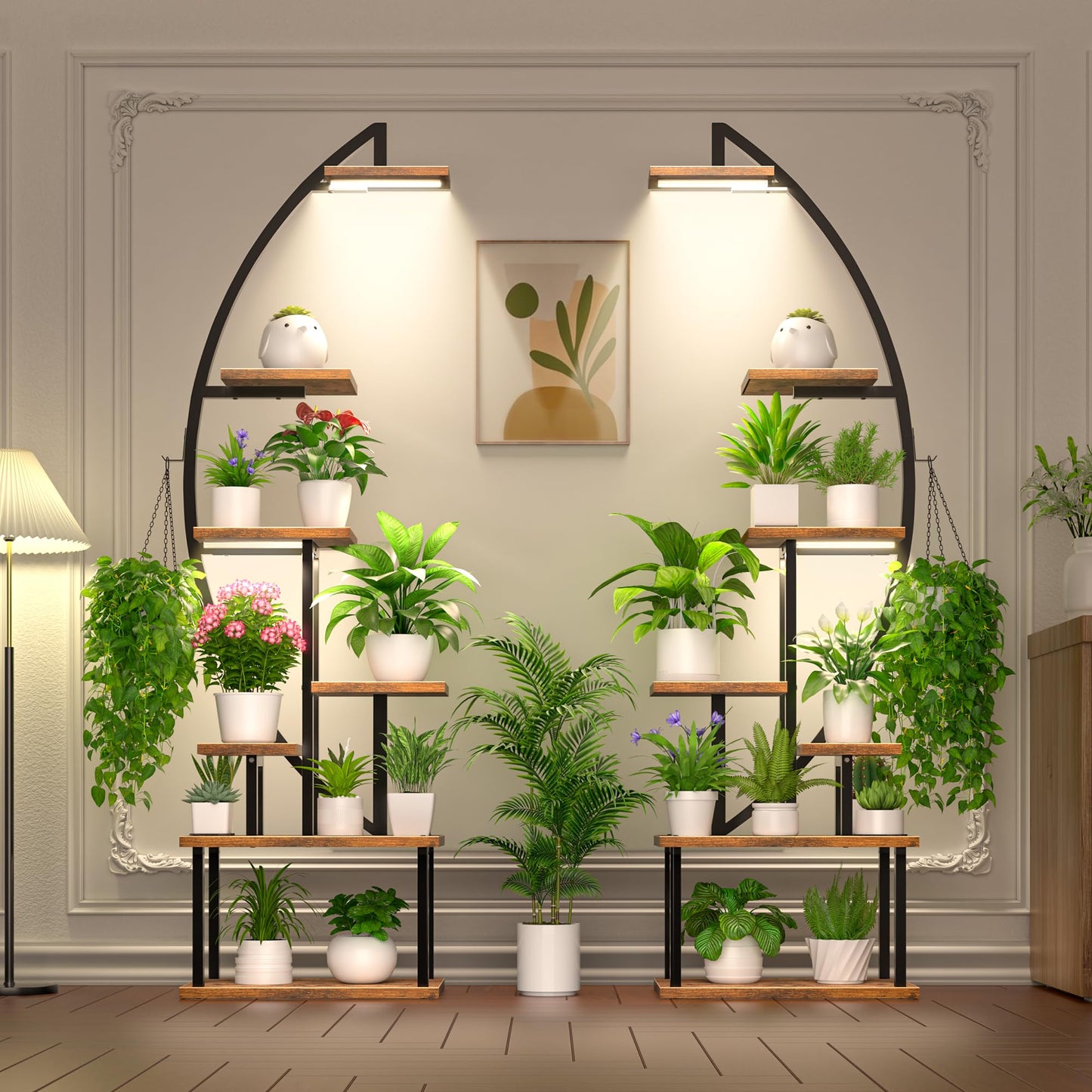 Plant Stand Indoor with Grow Lights: Large Plant Shelf for Multiple Plants, 2 Pack Plant Shelves 7 Tiered, Lighted Corner Flower Stands Half Moon, Black Plant Holders Indoor Tall for Living Room Patio