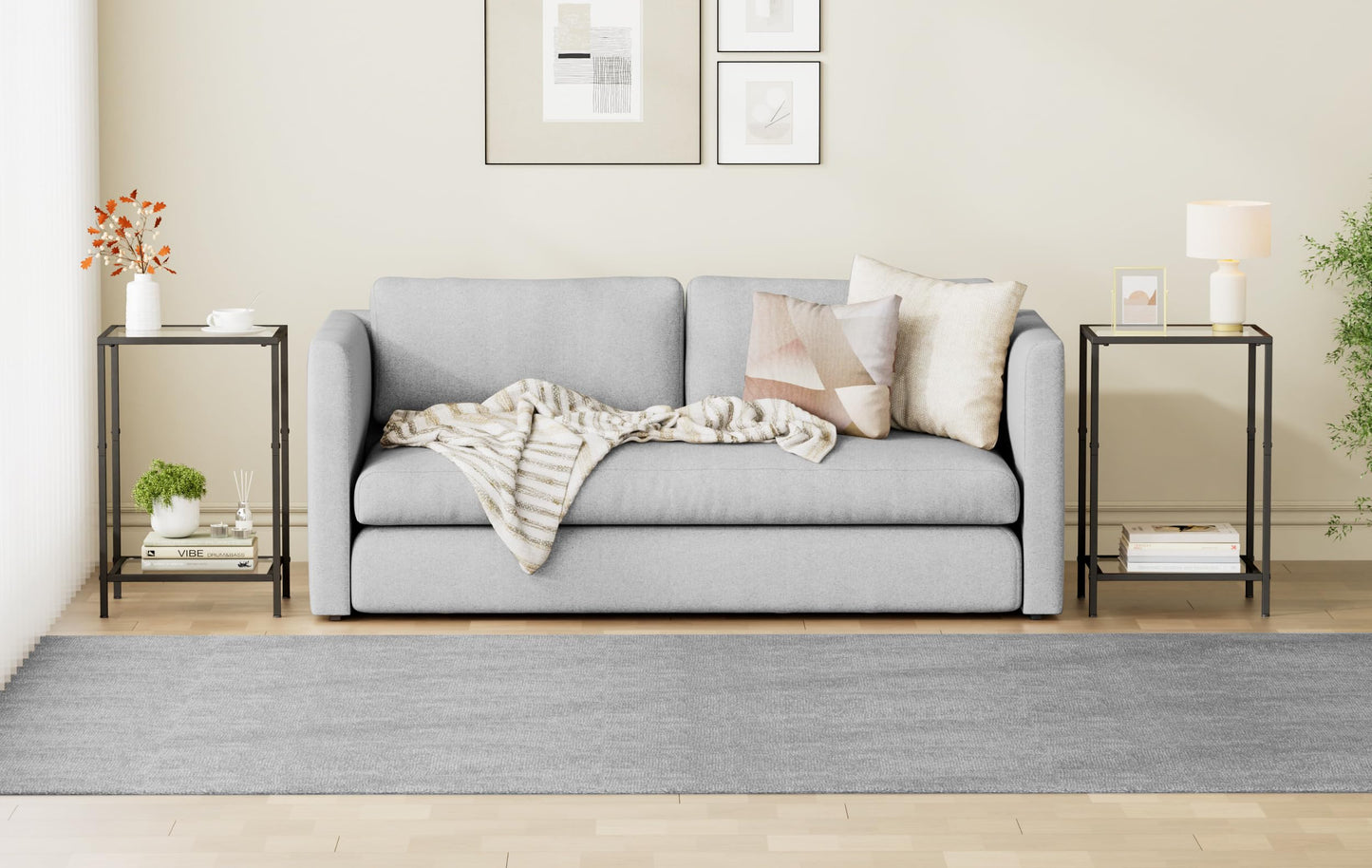 HOMSHO Side Tables Set of 2, End Tables with Tempered Glass, 2-Tier Nightstands with Storage Shelves, Coffee Table with Modern Style, Slim Sofa Table for Living Room, Bedroom, 11.8" D x 15" W, Black