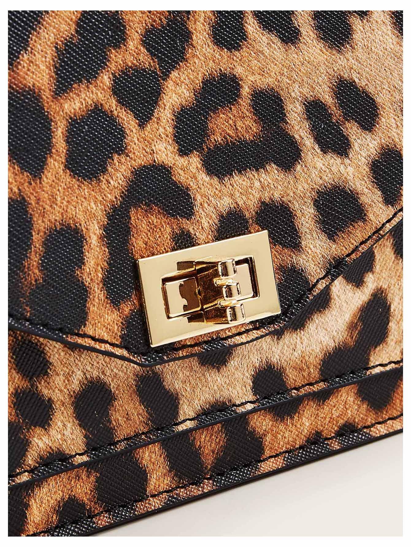 Verdusa Women's Leopard Print Handbags Mini Twist Lock Satchel Bag Clutch Purses Square satchel bags Brown One-Size