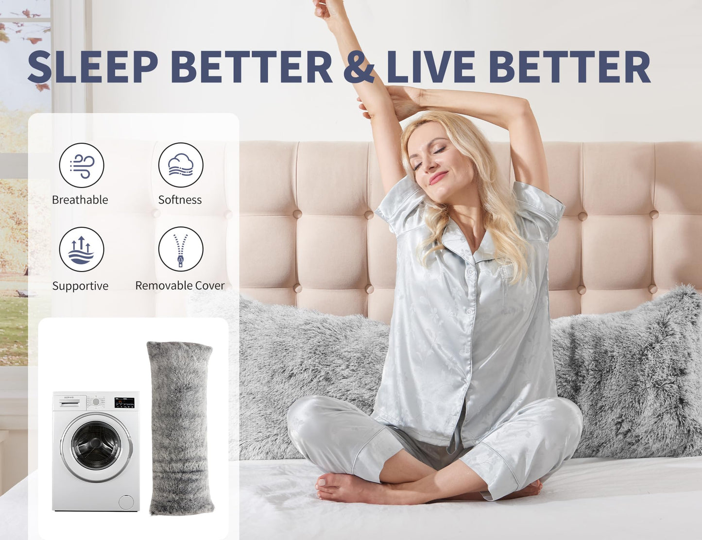 WSOFRLAC Cooling Body Pillow Case Cover with Zipper 20x54 Cooling Body Pillow Cases King Size Pillow Cases Fluffy Dark Gray Cool Long Body Pillows Cases for Adults Kids Side Sleeper Machine Washable