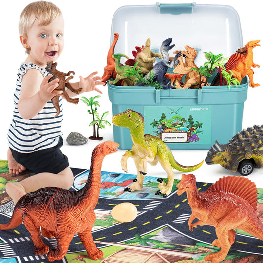 Kiddiworld Dinosaur Toys for 3 4 5 Year Old Boys Gifts, Dinosaurs Toys for Kids 3-5-7, Dino Figures Activity Play Mat Christmas Birthday Gifts for Girls Toddler Toy Age 2-4