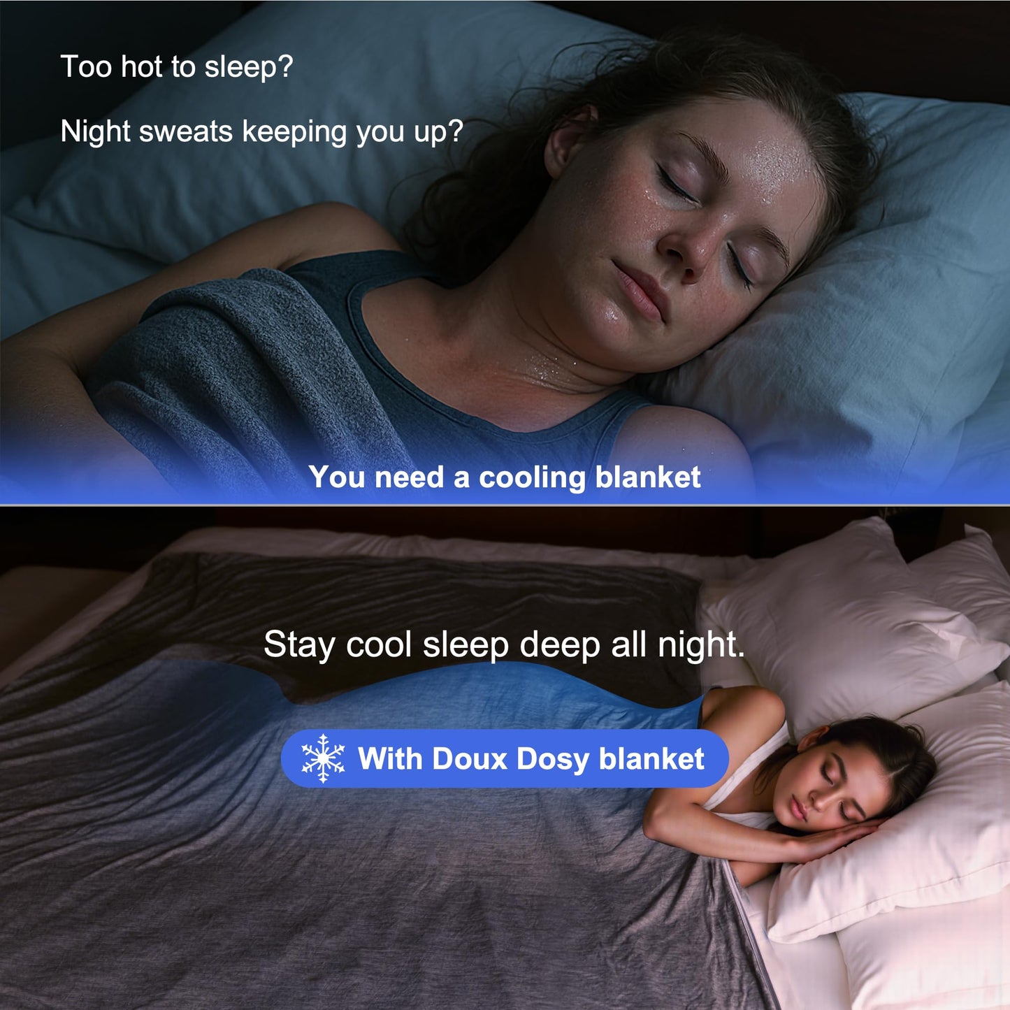 DouxDosy Cooling Blanket for Hot Sleepers - Summer Blanket Thin Lightweight for Bed, Q-Max>0.4, Breathable, Double-Sided, Absorbs Heat to Keep Body Cool from Night Sweats, 90"x90" Queen Size, Grey