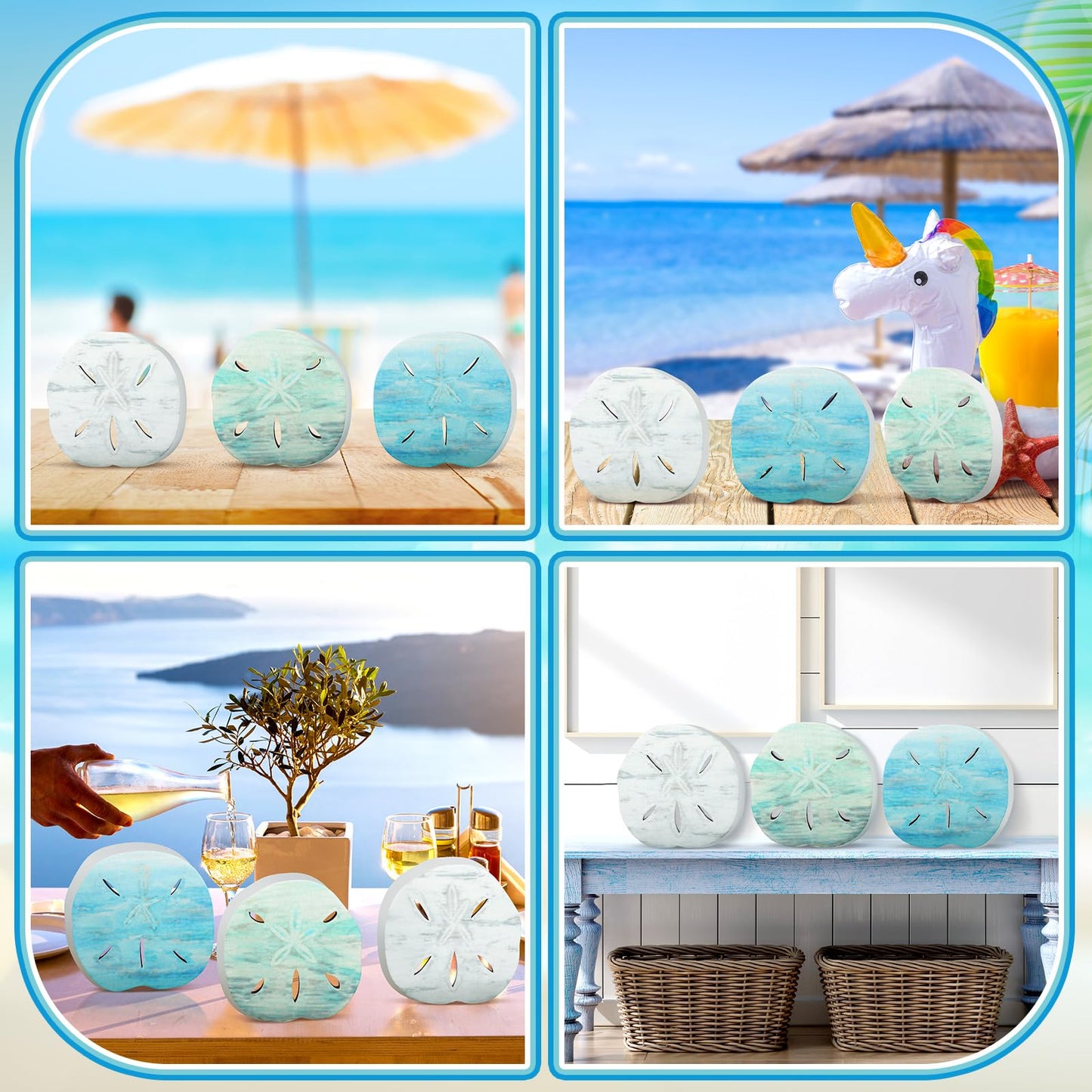 Qunclay 3 Pcs Wooden Sand Dollars Table Decor Sand Dollar Beach Room Decor Coastal Wall Centerpieces Farmhouse Decoration for Home Office Bedroom Table Shelf Desk