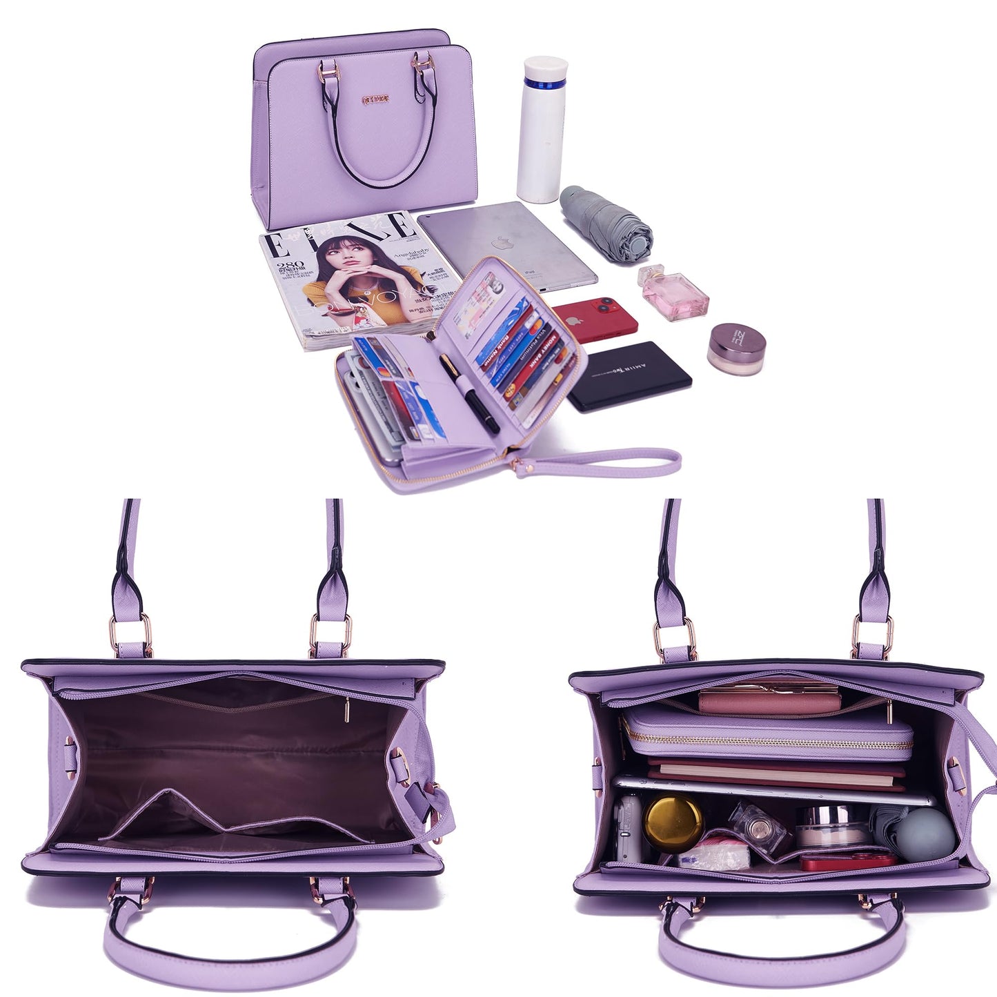 Qiyuer Purse For Womens Purses And Handbags Satchel Wallet Sets Work Tote Bags Lavender