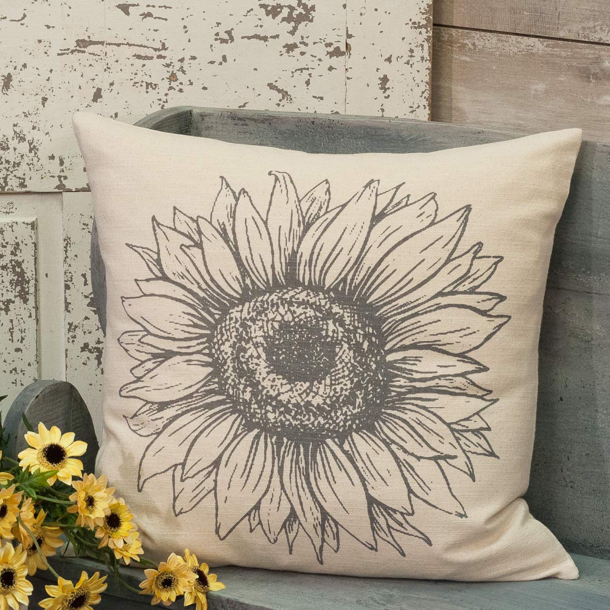 Piper Classics Sketched Sunflower Throw Pillow Cover, 20" x 20"