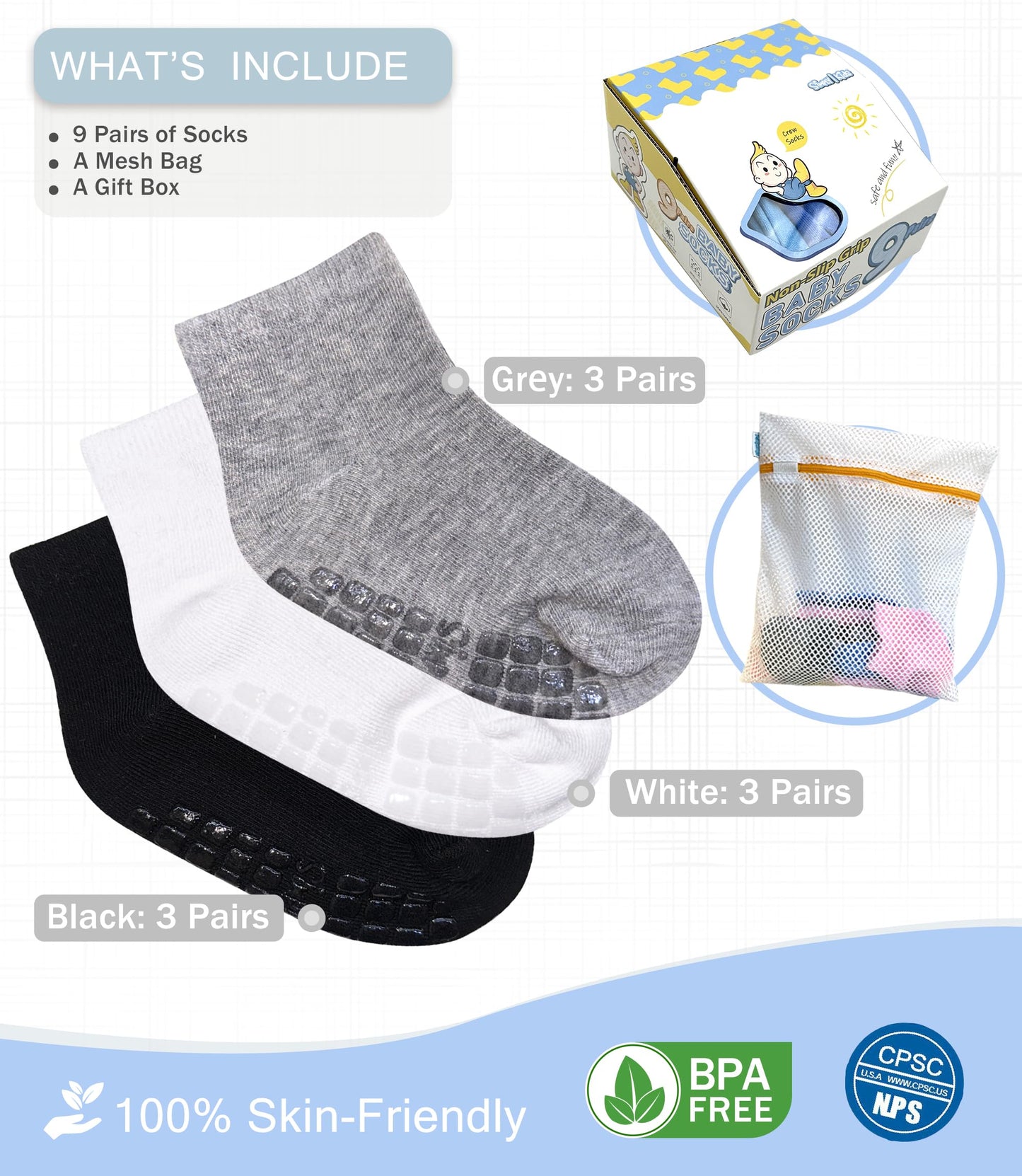 Simply Kids Baby Socks with Grips 12-18 Months Grippy Toddlers 12-24 2t Grippers 1-3 Years