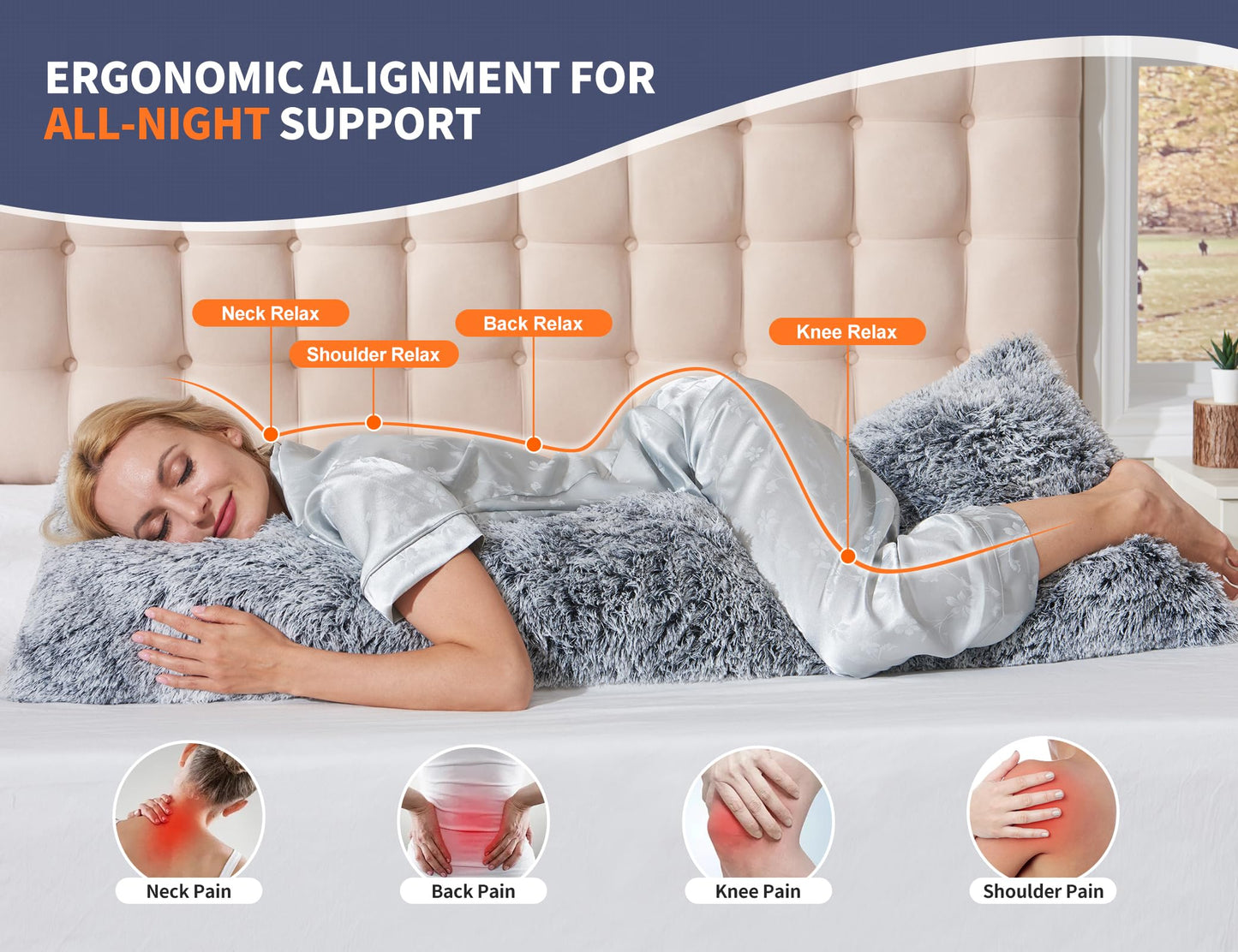 WSOFRLAC Cooling Body Pillow Case Cover with Zipper 20x54 Cooling Body Pillow Cases King Size Pillow Cases Fluffy Dark Gray Cool Long Body Pillows Cases for Adults Kids Side Sleeper Machine Washable