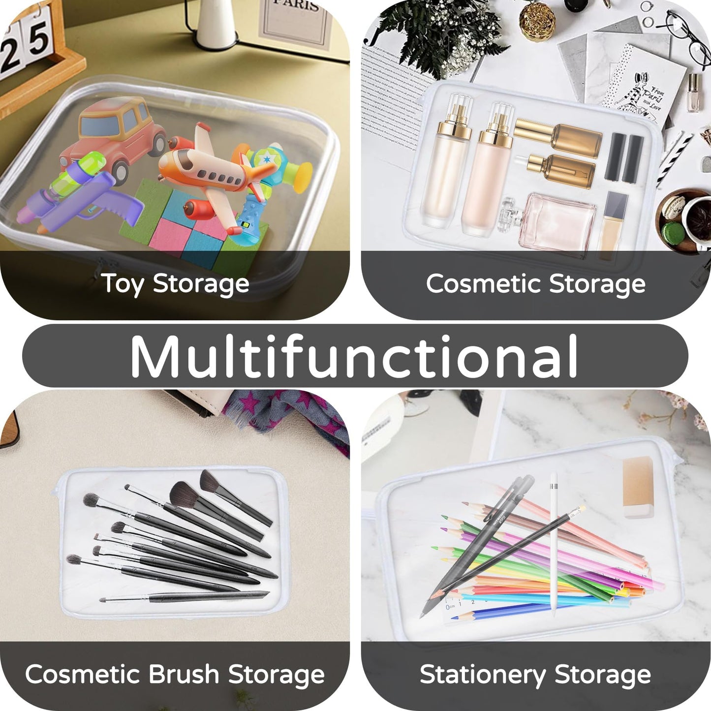 3PCS Zippered Transparent Cases for Snacks,Portable Waterproof Cosmetic Bag with Zipper,Clear Hard Shell Zipper Case for Cosmetic Storage, Putting Snacks, Pencil Case (3PCS-M)