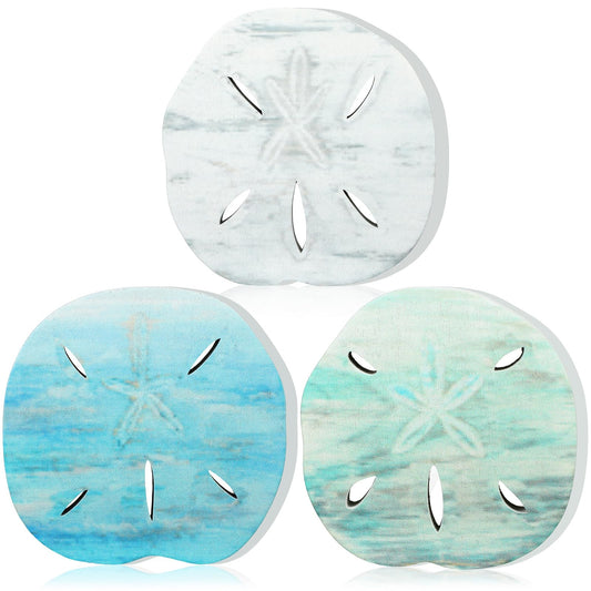 Qunclay 3 Pcs Wooden Sand Dollars Table Decor Sand Dollar Beach Room Decor Coastal Wall Centerpieces Farmhouse Decoration for Home Office Bedroom Table Shelf Desk