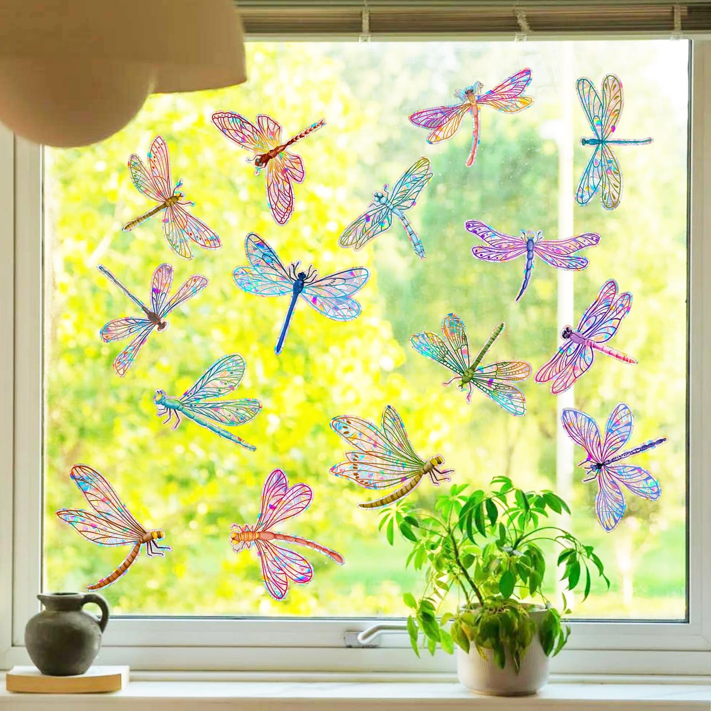 Suplanet Dragonfly Window Clings for Glass Windows, Bird Anti Collision Window Stickers for Birds, Window Decals to Prevent Bird Strikes, Non Adhesive Window Prism, Sun Catchers Indoor Window