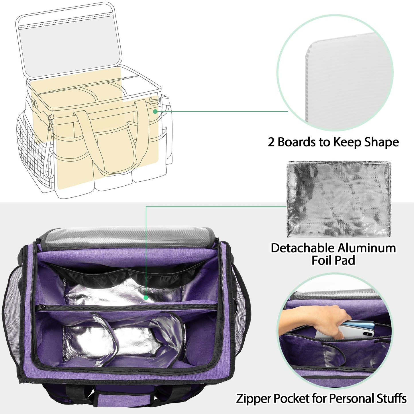 LoDrid Rolling Cleaning Caddy with Lid, Cleaning Supplies Organizer with Detachable Trolley, Cleaning Caddy Cart on Wheels with Handle and Shoulder Strap for Housekeepers, Purple, Bag Only