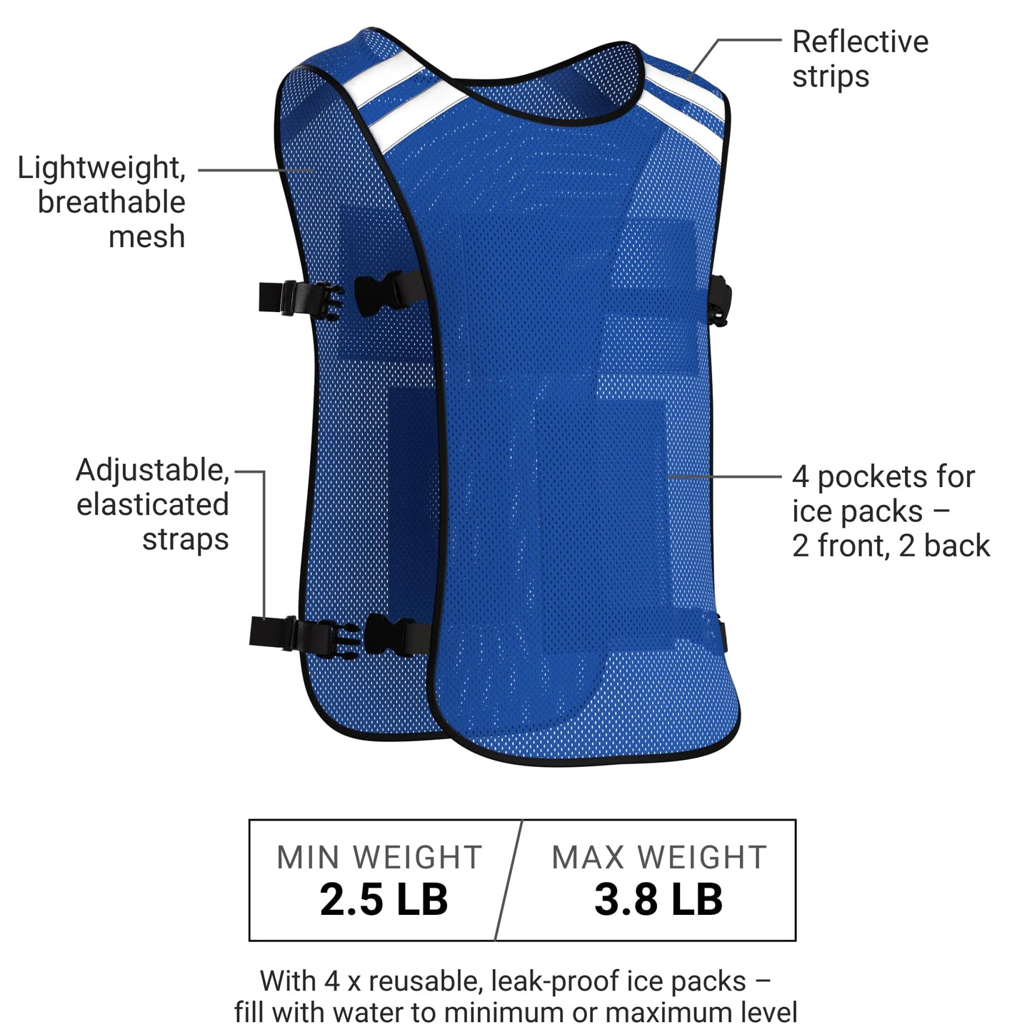 CHILLSWIFT Cooling Vest for Men & Women - Adjustable Lightweight Ice Vest, S-XXL, Includes 8 Ice Packs, Ideal for Motorcycle, MS, Mascots & Outdoor Stay Cool Activities