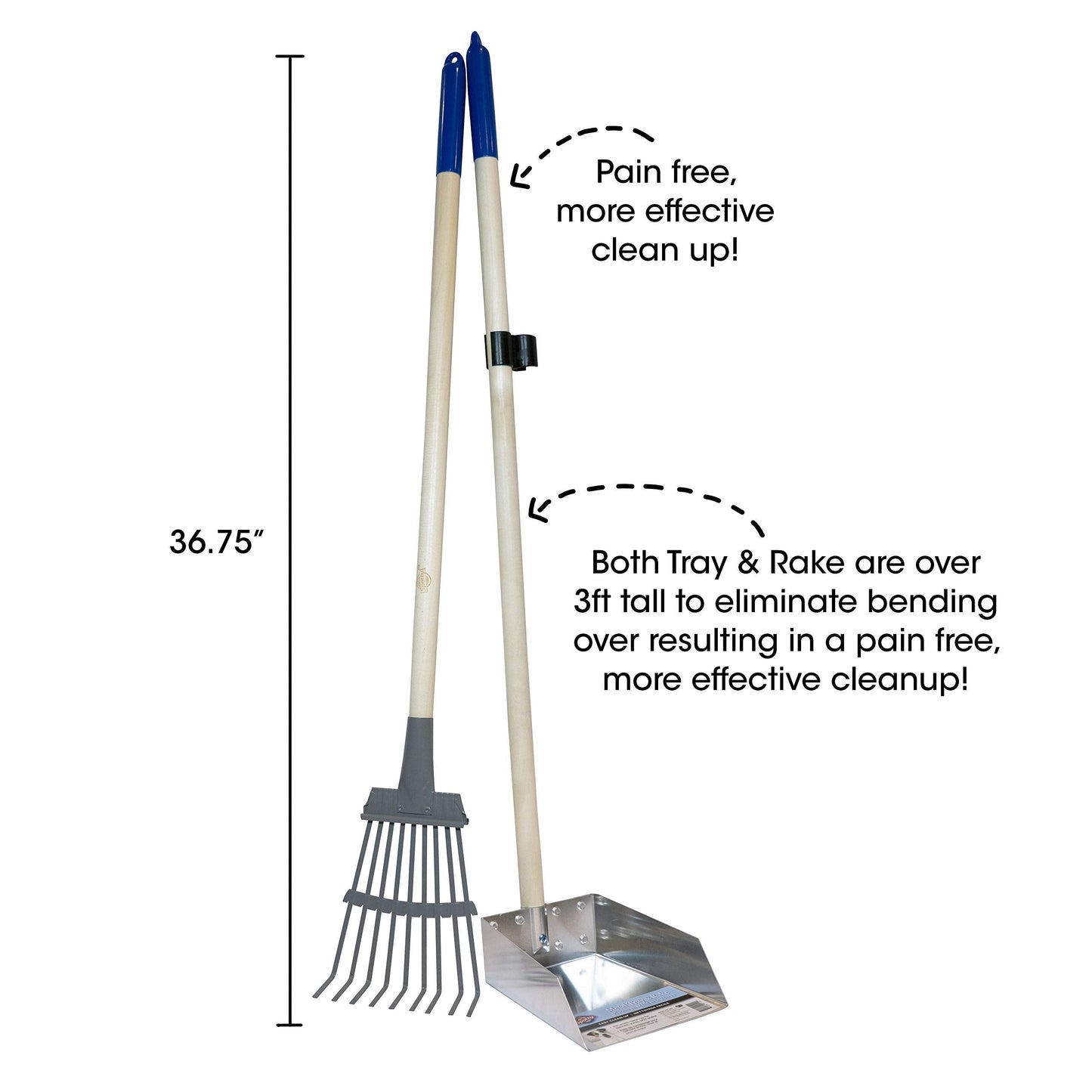 Spotty Wood Handle Pooper Scooper Durable Solid Metal Poop Tray with Rake 36.75" Long Handled Scoop | Great for Large or Small Dogs | No Assembly Required | Better for The Environment Than Plastic